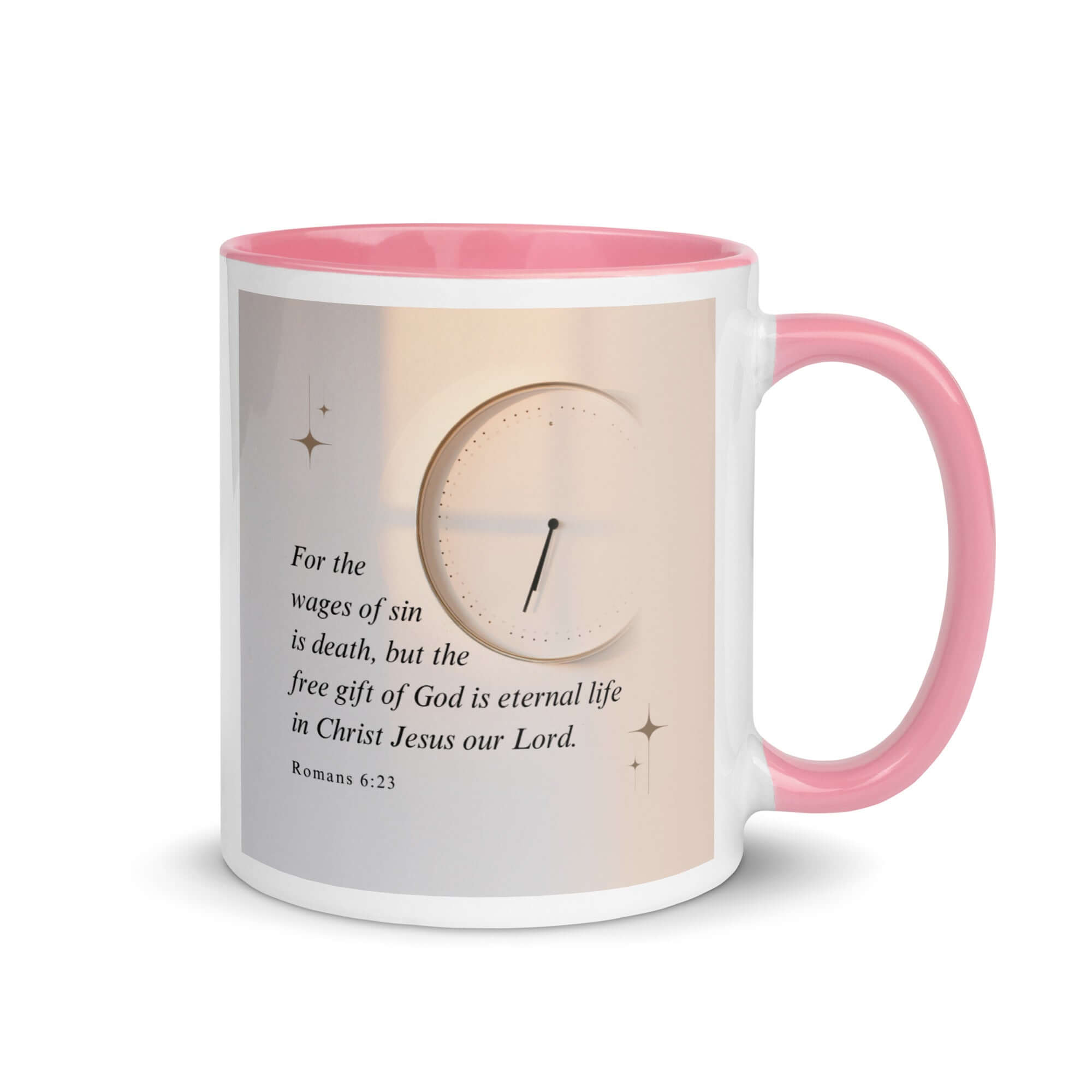 Romans 6:23 Bible Verse, our Lord White Ceramic Mug with Color Inside Pink 11 oz