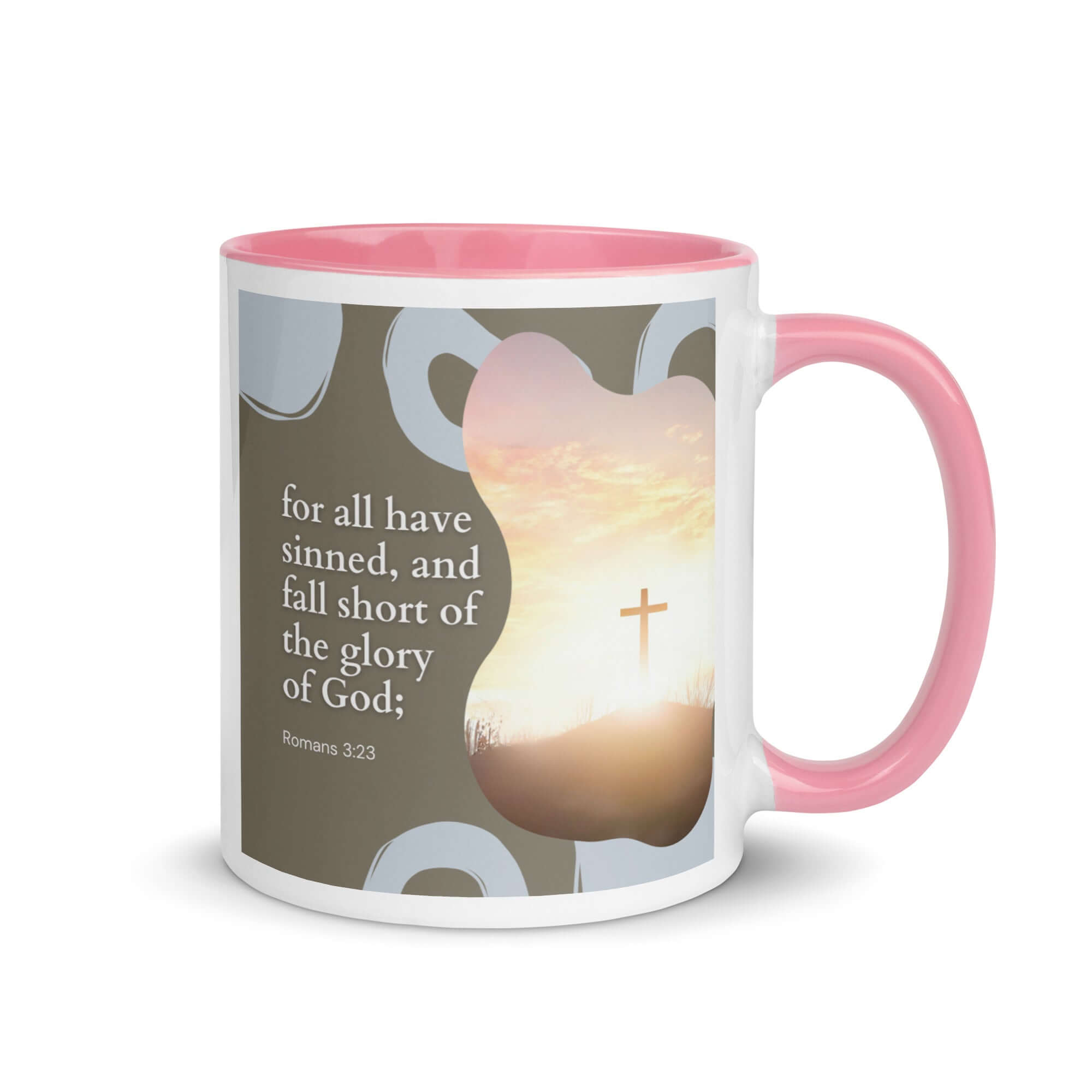 Romans 3:23 Bible Verse, the glory White Ceramic Mug with Color Inside Pink 11 oz