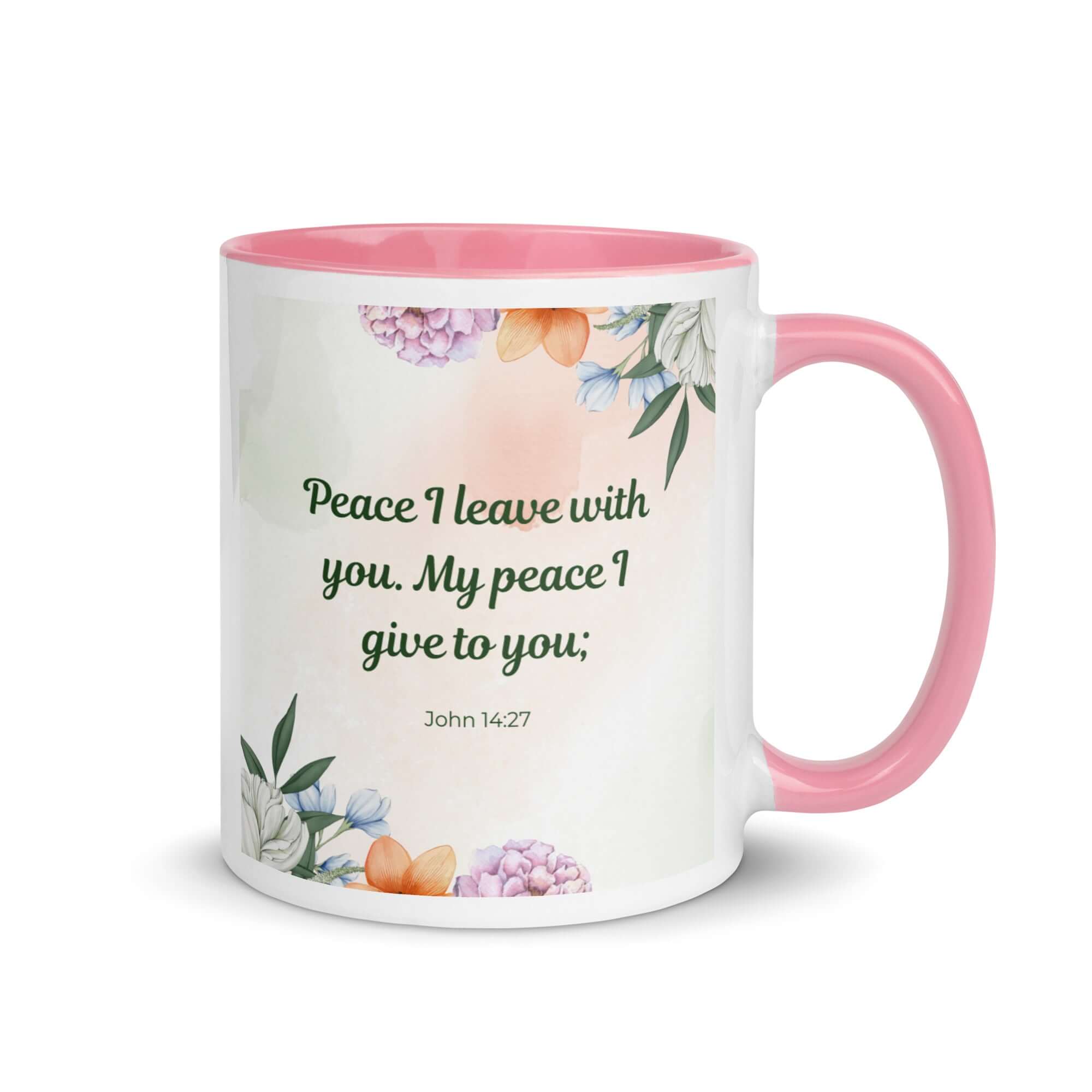 John 14:27 Bible Verse, with you White Ceramic Mug with Color Inside Pink 11 oz