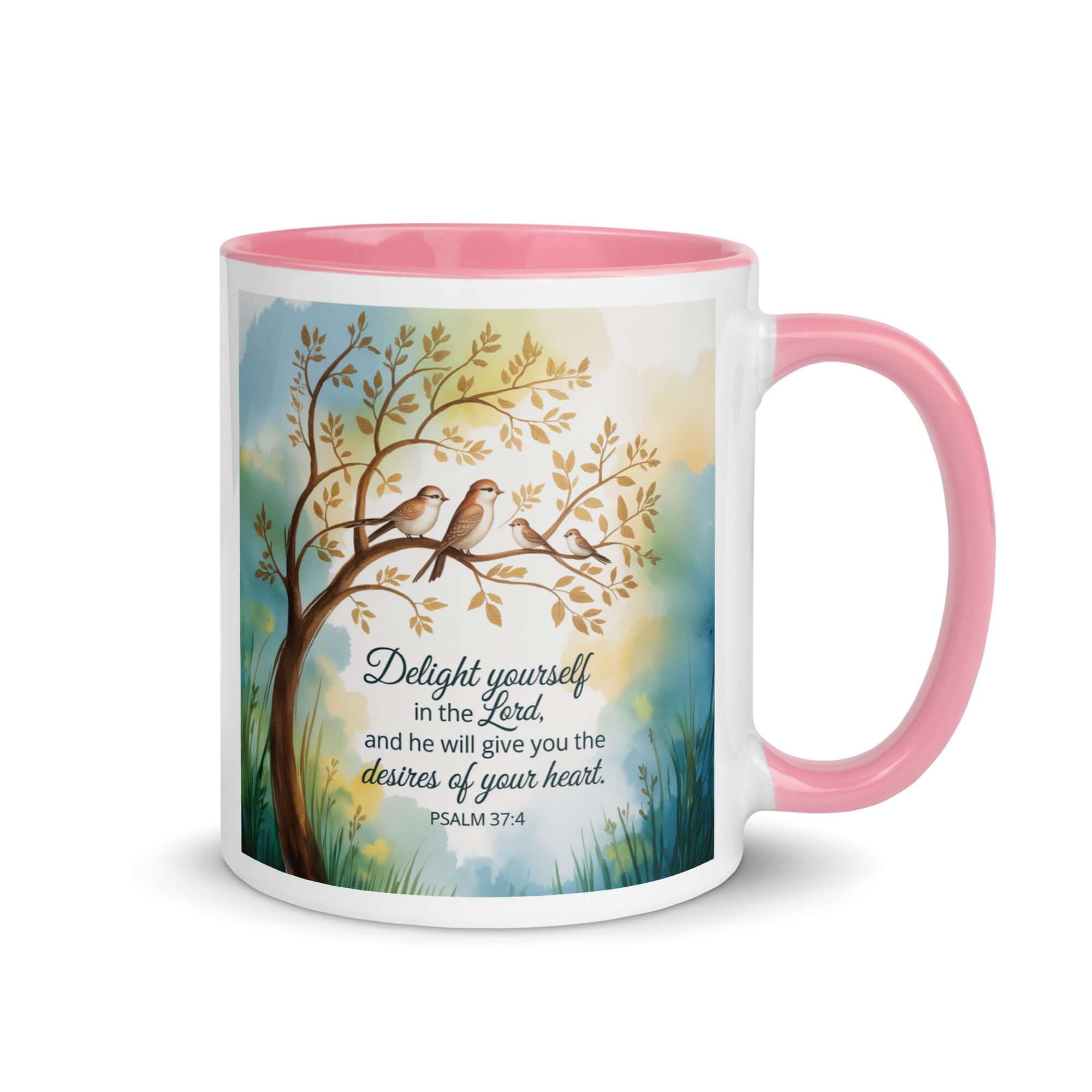 Psalm 37:4 Bible Verse, Yourself White Ceramic Mug with Color Inside Pink 11 oz