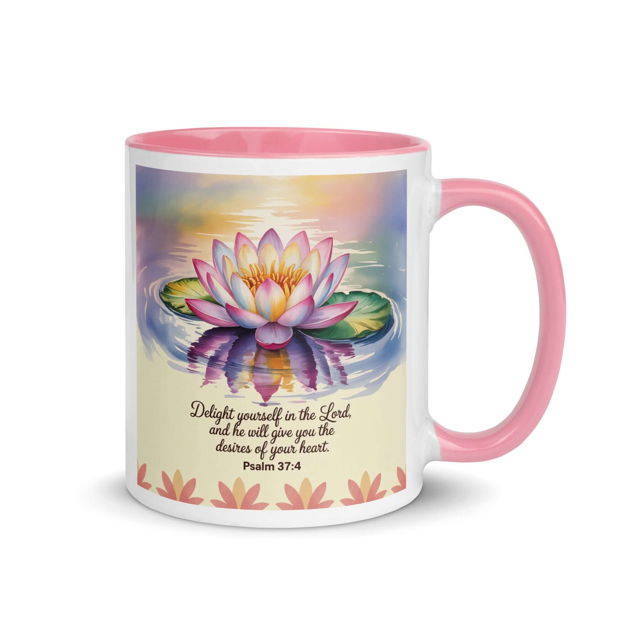 Psalm 37:4 Bible Verse, the Lord White Ceramic Mug with Color Inside Pink 11 oz