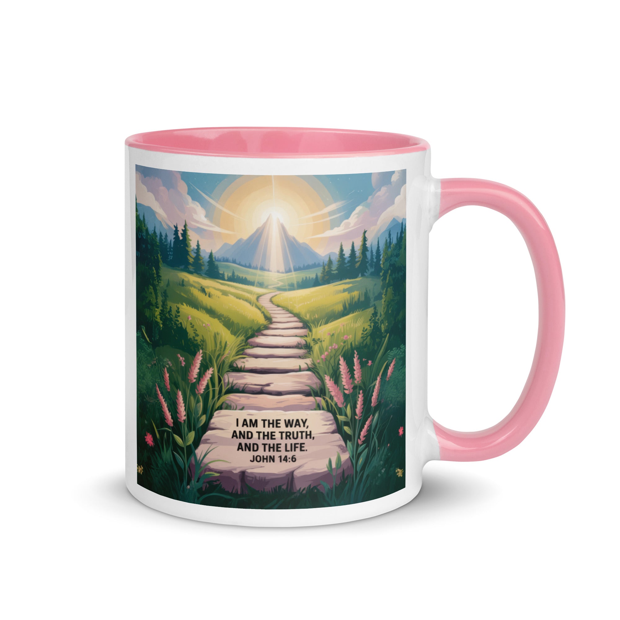 John 14:6 Bible Verse The Truth White Ceramic Mug with Color Inside Pink 11 oz