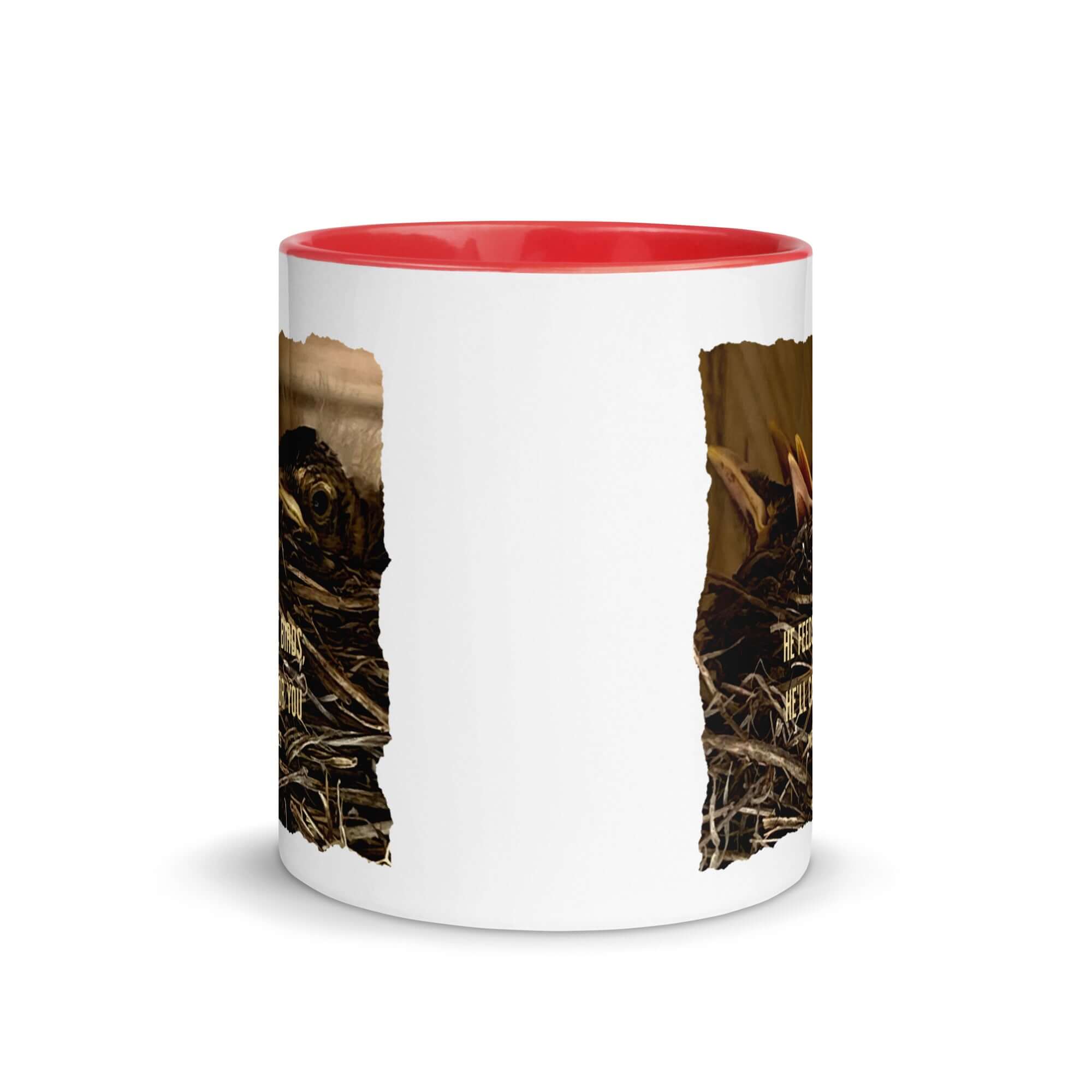 Matthew 6:26 Baby Robins, He'll Care for You White Ceramic Mug with Color Inside