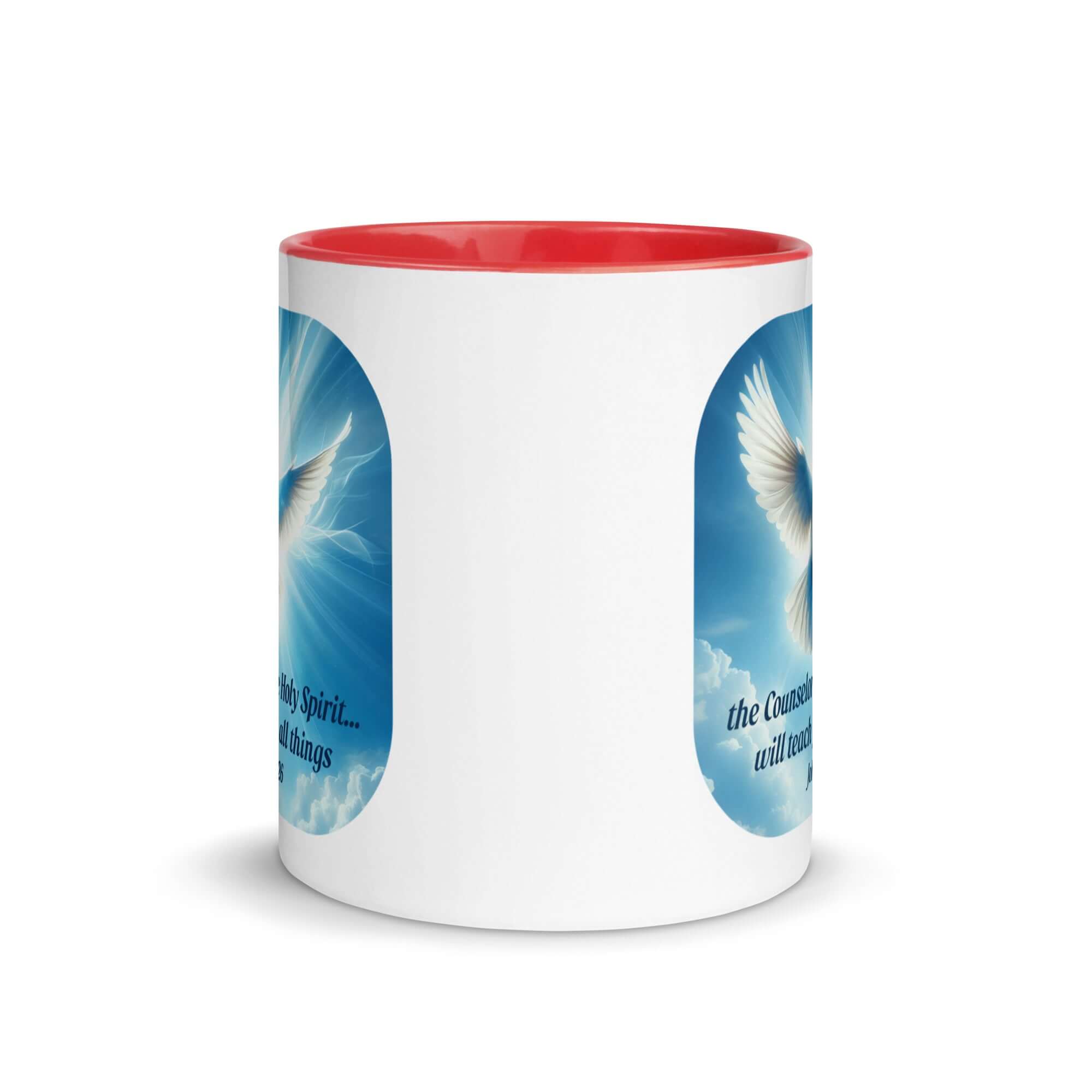 John 14:26 Bible Verse, Holy Spirit Dove White Ceramic Mug with Color Inside