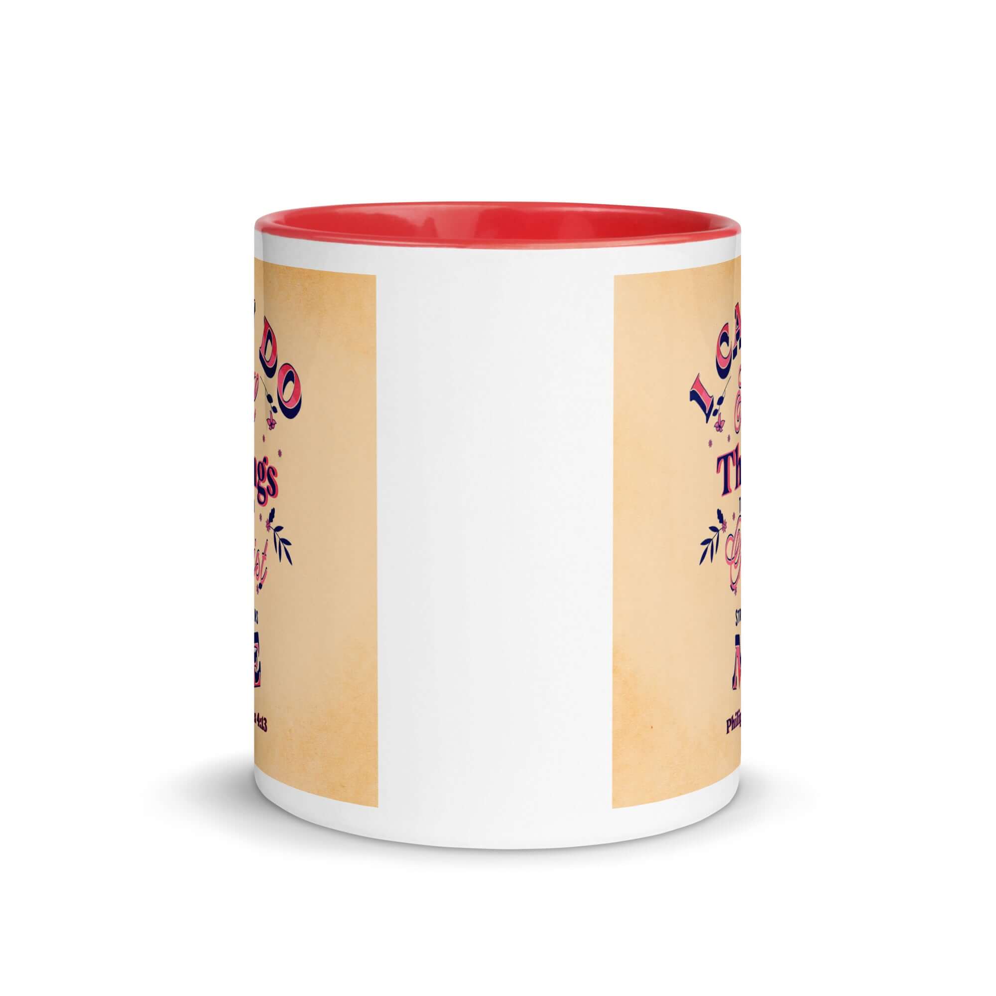 Philippians 4:13 Bible Verse, Christ Strengthens Me White Ceramic Mug with Color Inside