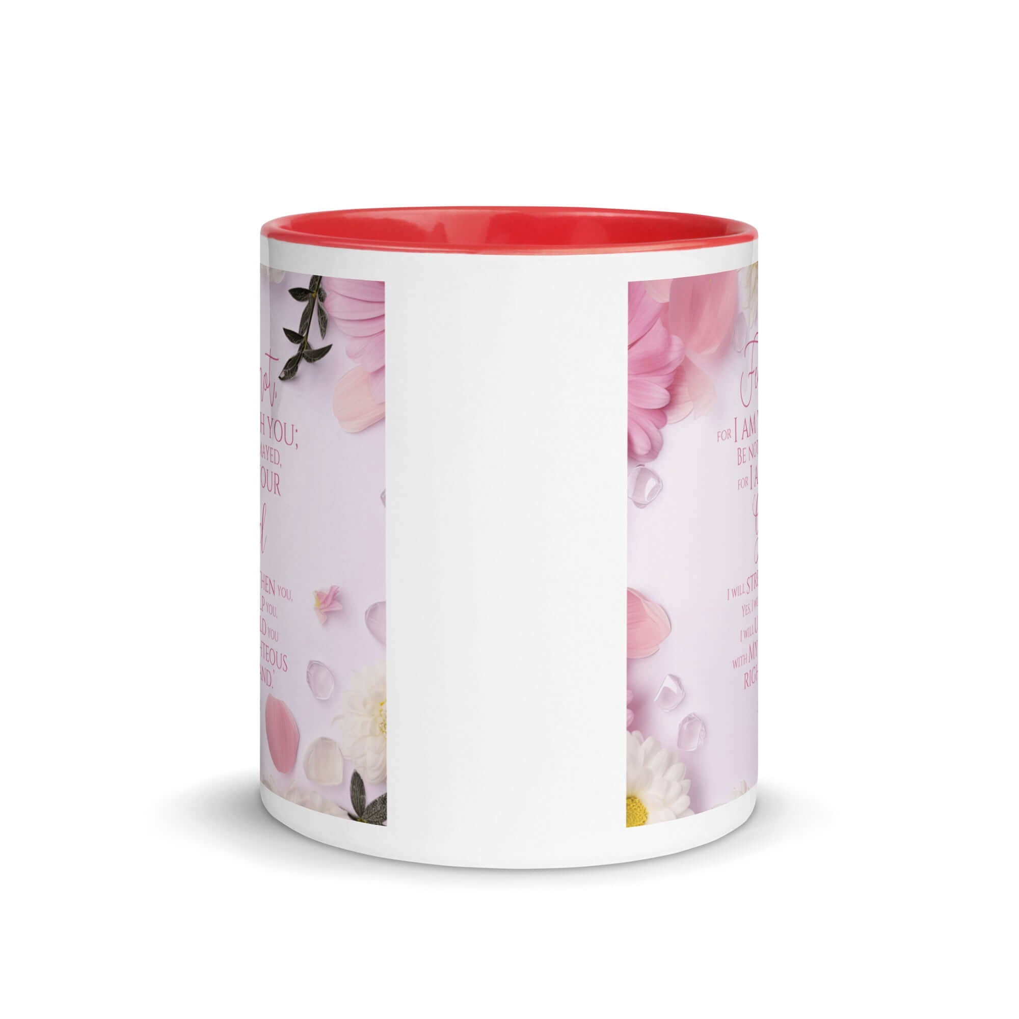 Isaiah 41:10 Bible Verse, God will strengthen you White Ceramic Mug with Color Inside