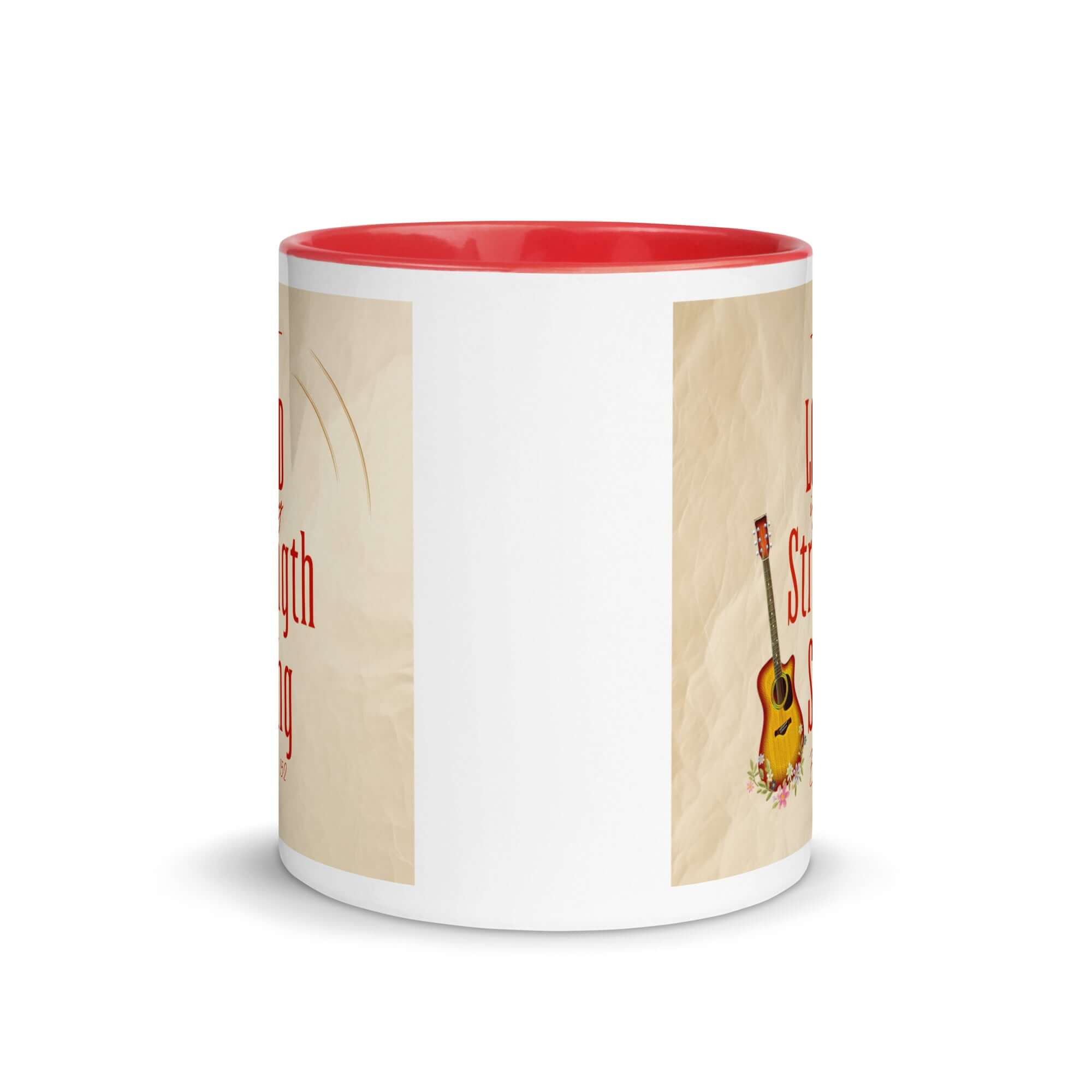 Exodus 15:2 Bible Verse, The LORD is my strength White Ceramic Mug with Color Inside