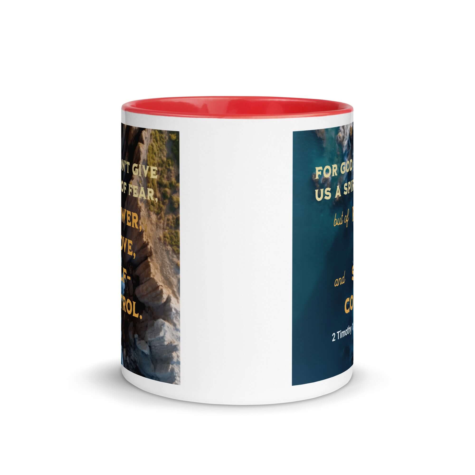 2 Timothy 1:7 Bible Verse, Power, Love, Self-Control White Ceramic Mug with Color Inside