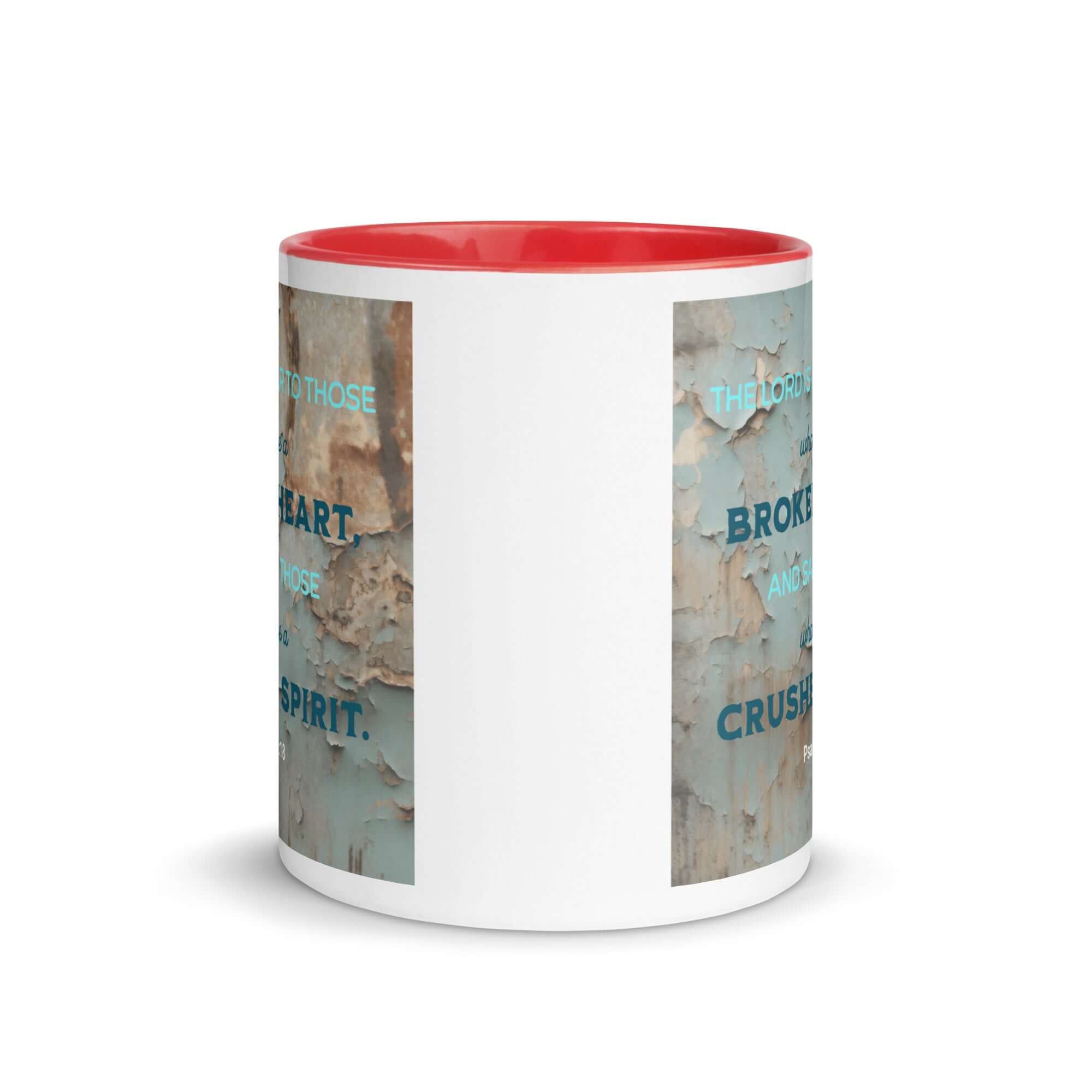 Psalm 34:18 Bible Verse, The LORD is Near White Ceramic Mug with Color Inside