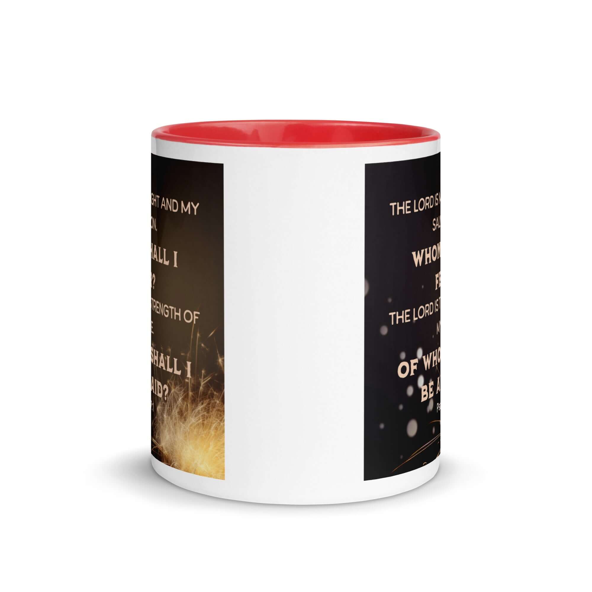 Psalm 27:1 Bible Verse, The LORD is My Light White Ceramic Mug with Color Inside
