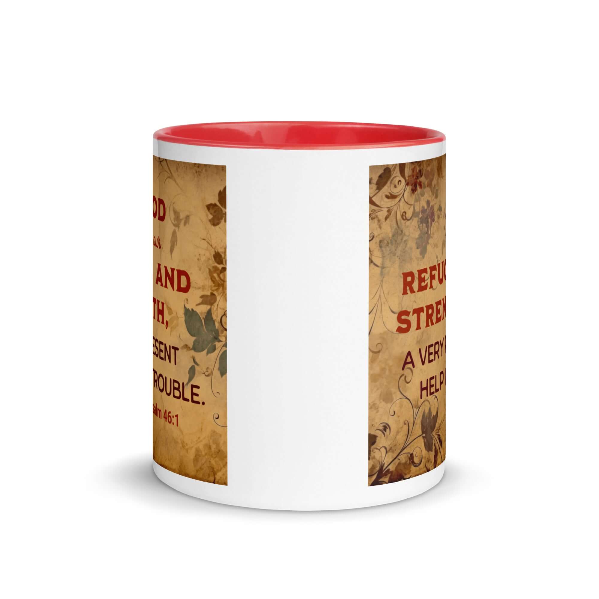 Psalm 46:1 Bible Verse, God is Our Refuge White Ceramic Mug with Color Inside