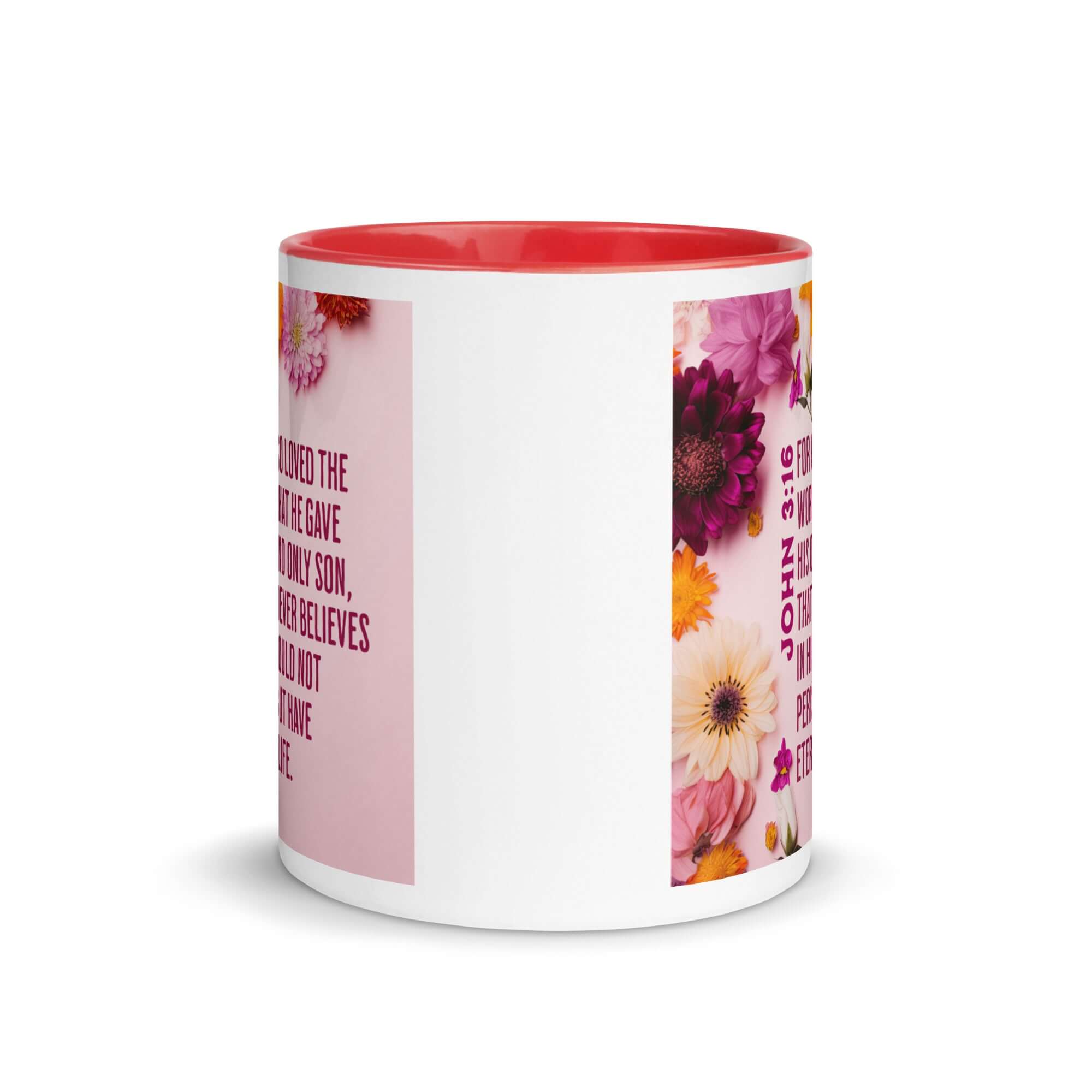 John 3:16 Bible Verse, For God So Loved White Ceramic Mug with Color Inside