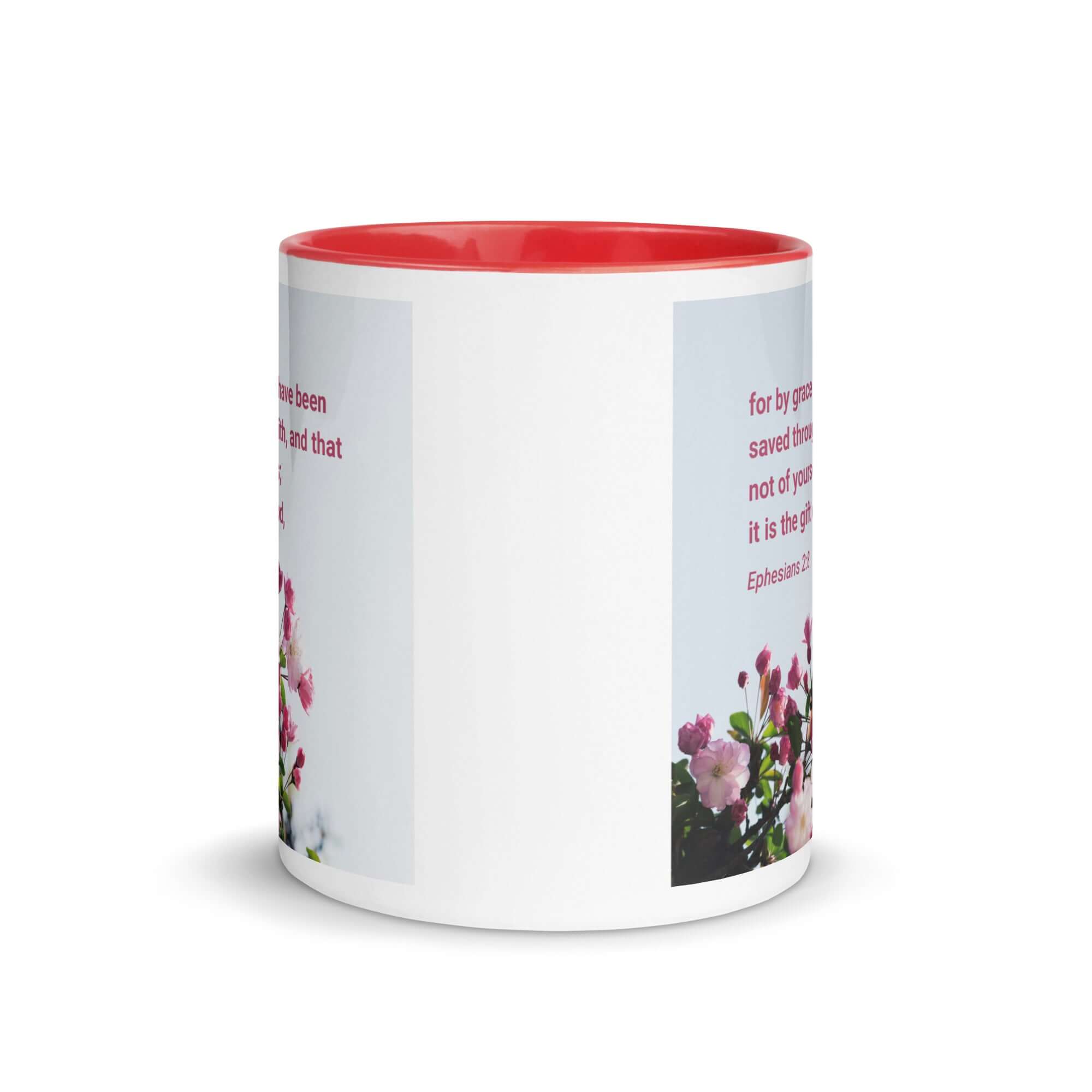 Ephesians 2:8 Bible Verse, saved through faith White Ceramic Mug with Color Inside