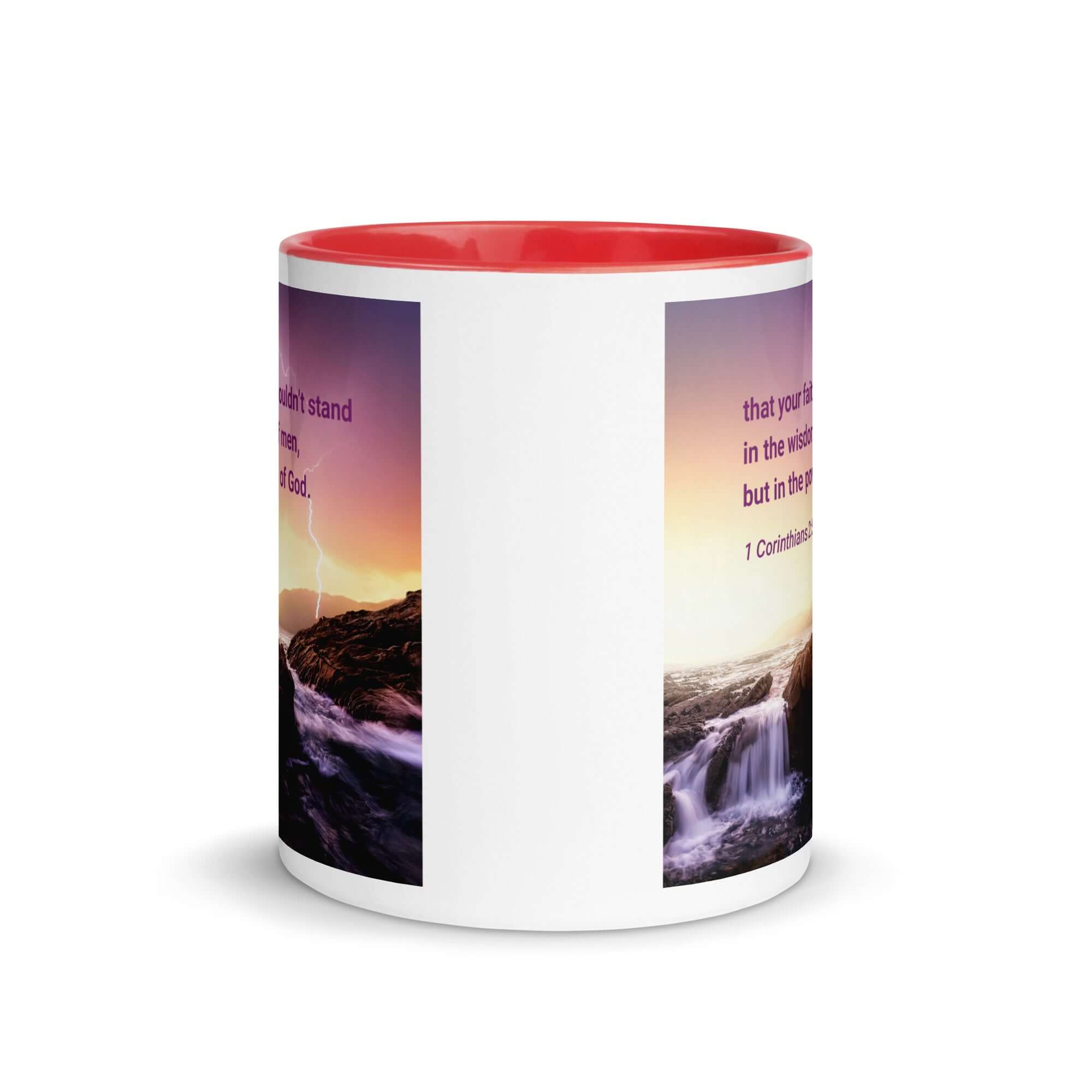 1 Corinthians 2:5 Bible Verse, power of God White Ceramic Mug with Color Inside
