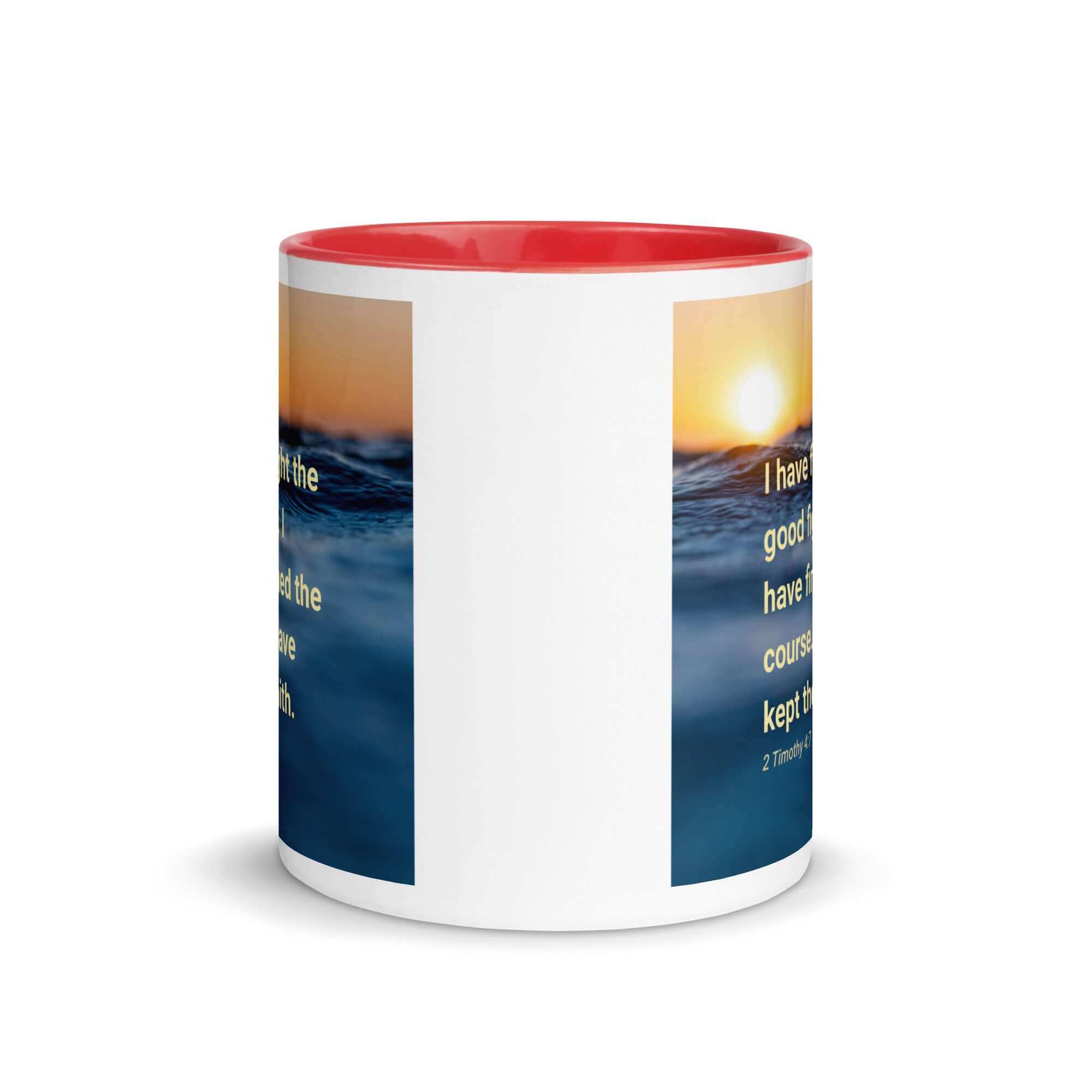 2 Timothy 4:7 Bible Verse, kept the faith White Ceramic Mug with Color Inside