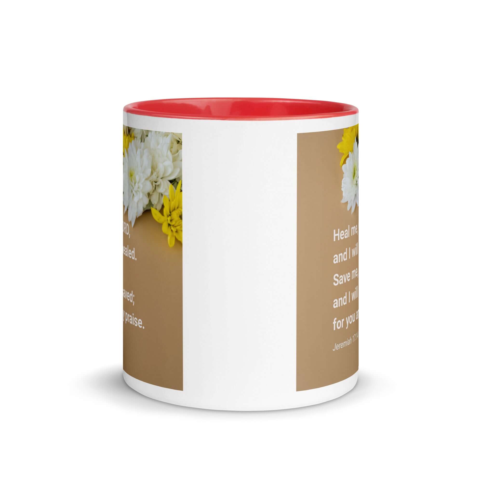 Jeremiah 17:14 Bible Verse, Heal me, O LORD White Ceramic Mug with Color Inside