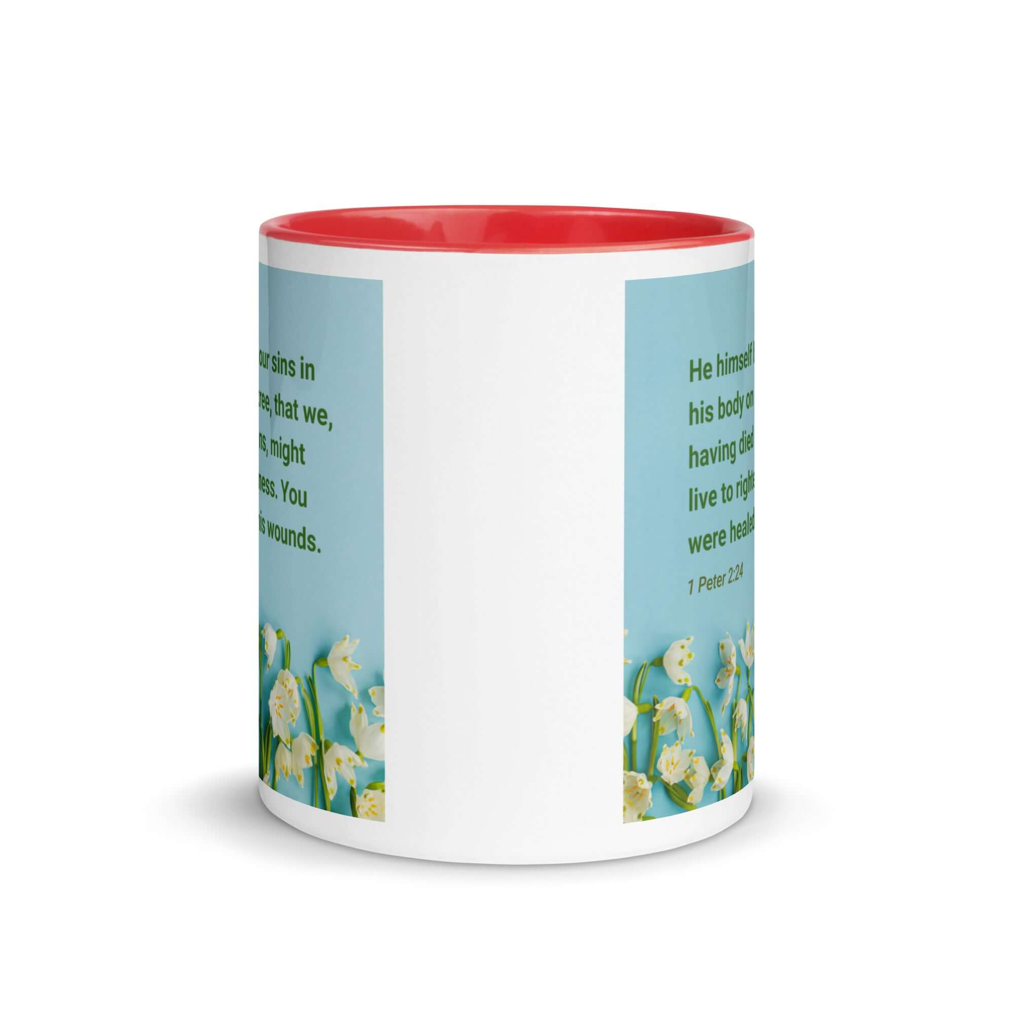 1 Peter 2:24 Bible Verse, healed by His wounds White Ceramic Mug with Color Inside