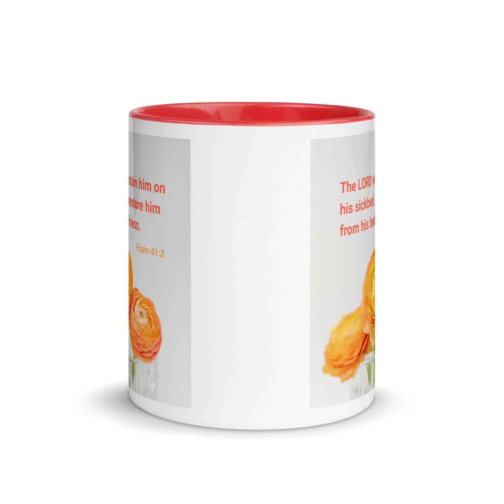 Psalm 41:3 Bible Verse, LORD will sustain White Ceramic Mug with Color Inside