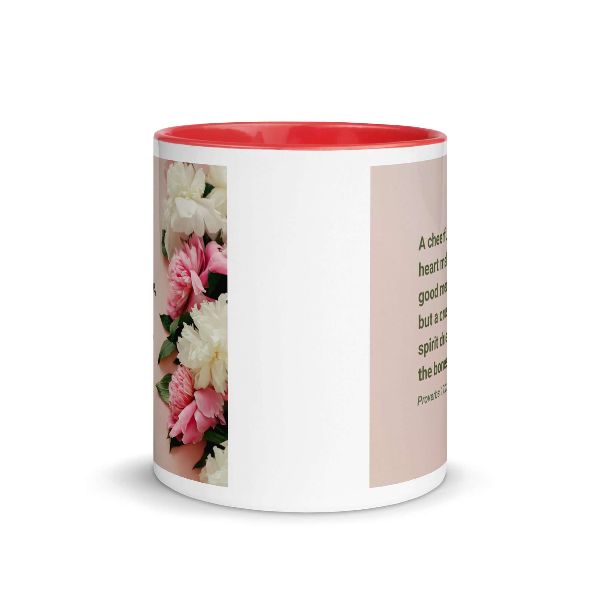 Proverbs 17:22 Bible Verse, good medicine White Ceramic Mug with Color Inside