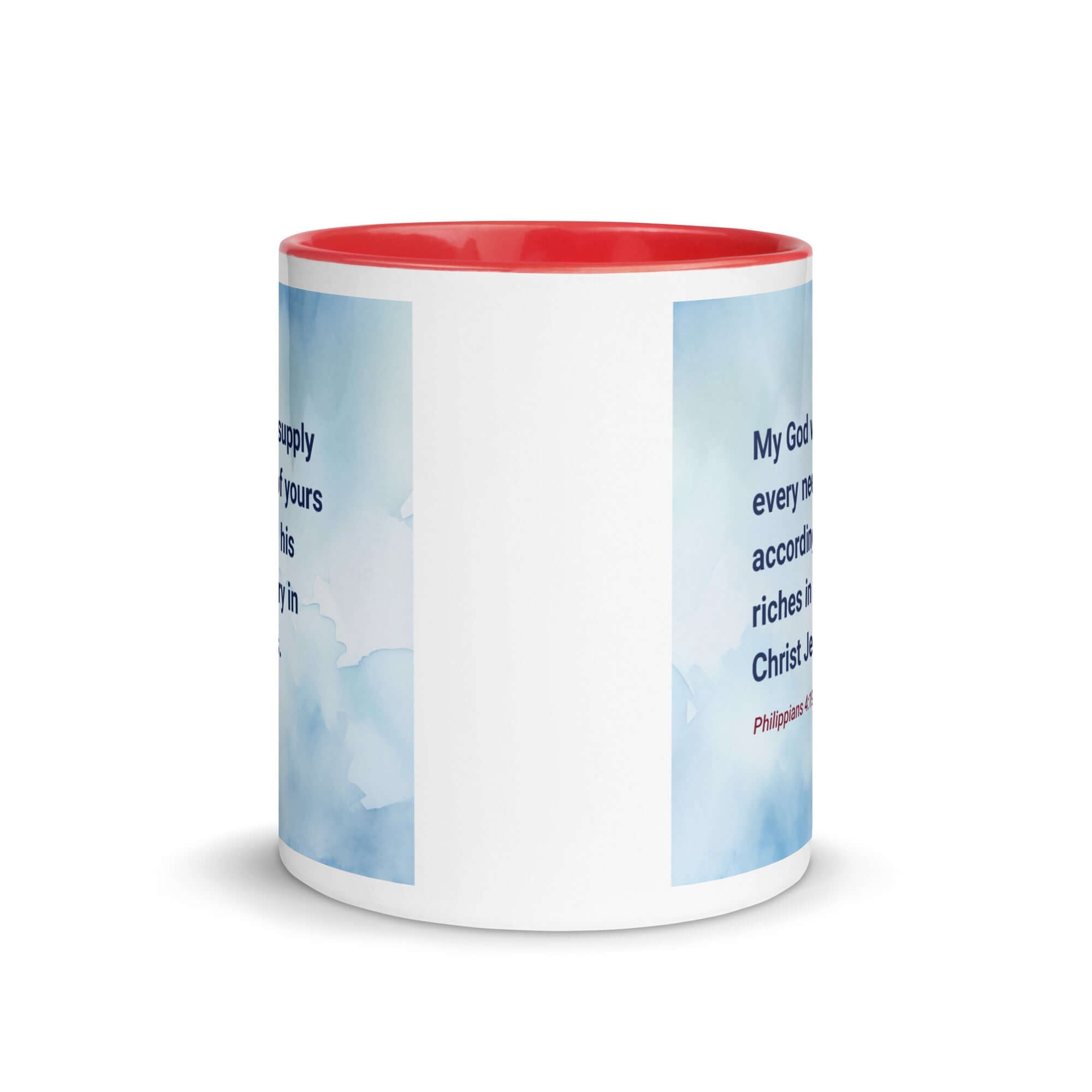 Philippians 4:19 Bible Verse, God will supply White Ceramic Mug with Color Inside
