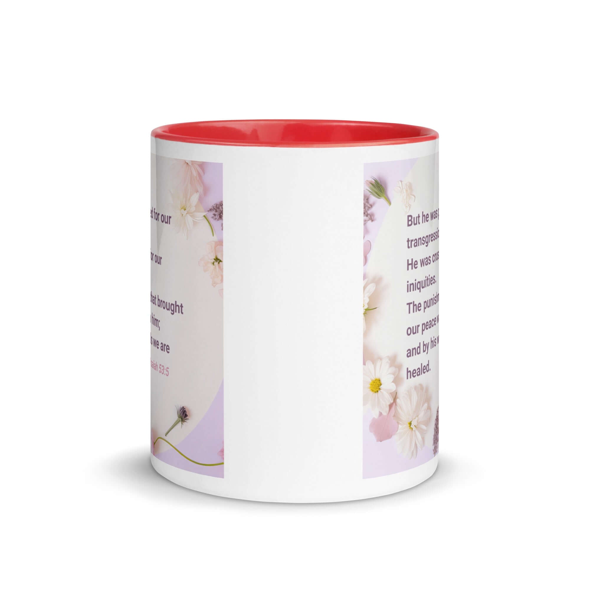 Isaiah 53:5 Bible Verse, by his wounds White Ceramic Mug with Color Inside