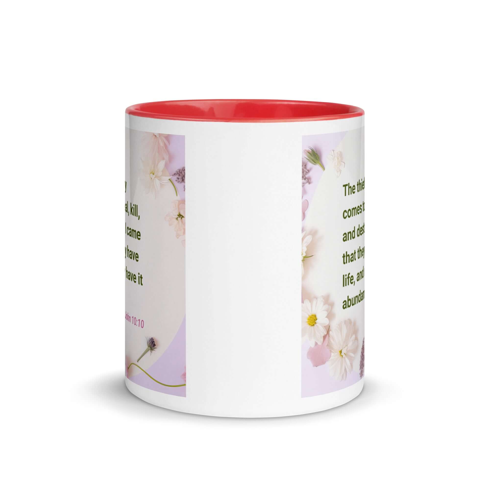 John 10:10 Bible Verse, Abundant Life White Ceramic Mug with Color Inside