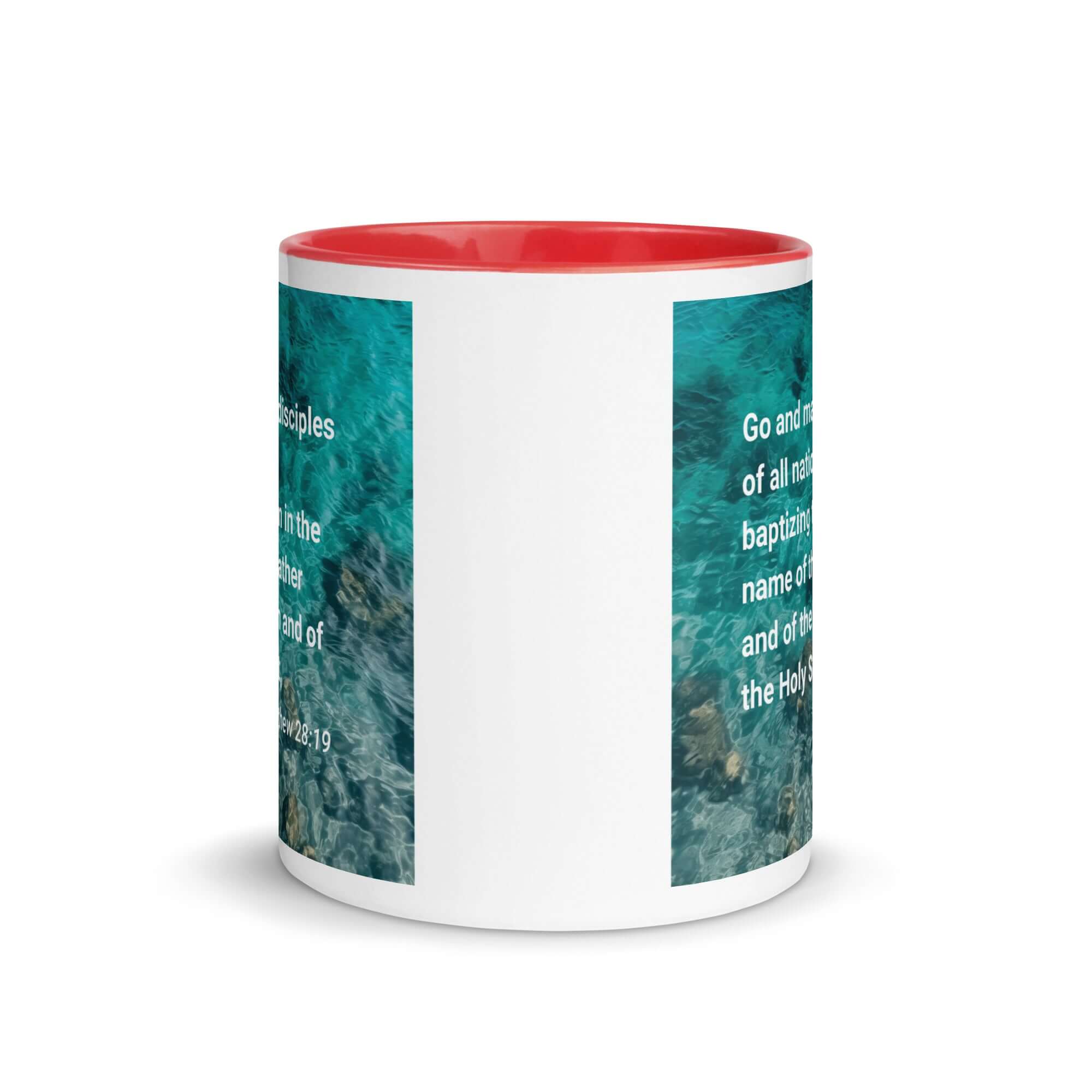 Matthew 28:19 Bible Verse, Make Disciples White Ceramic Mug with Color Inside