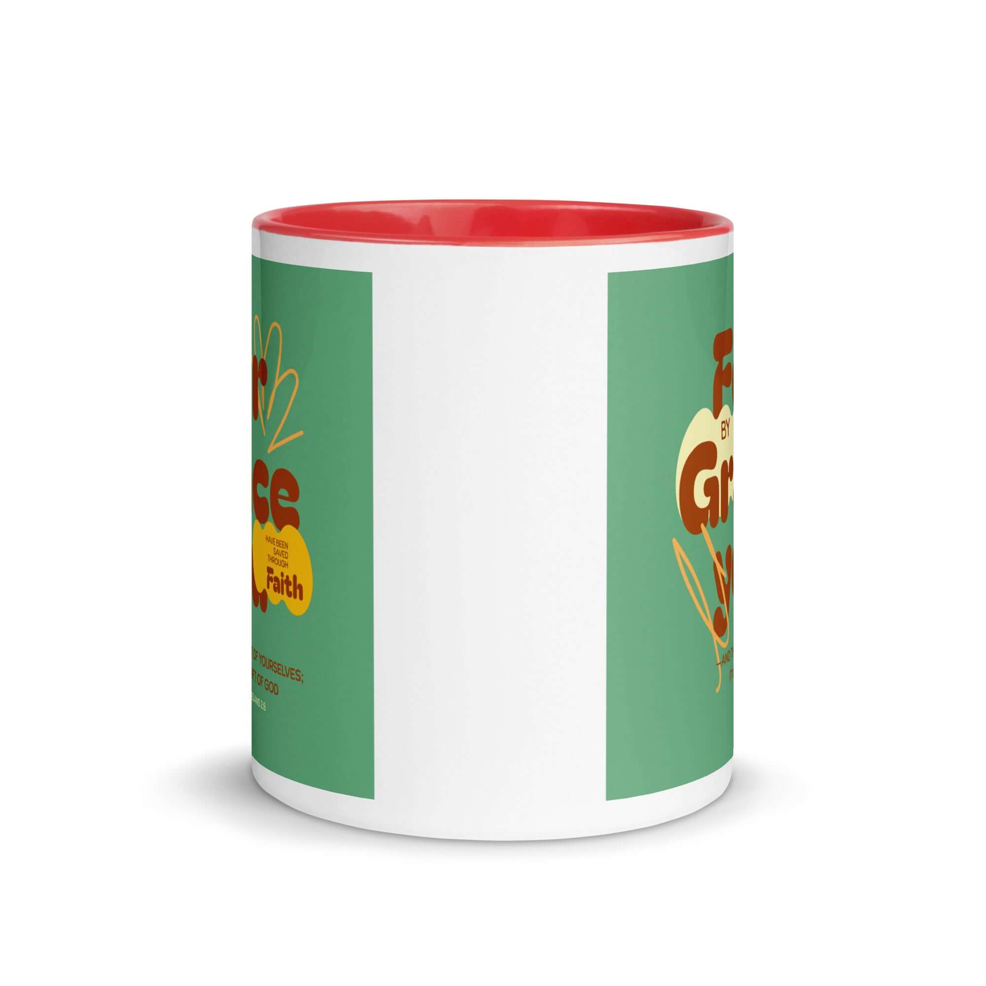 Ephesians 2:8 Bible Verse, for by grace White Ceramic Mug with Color Inside