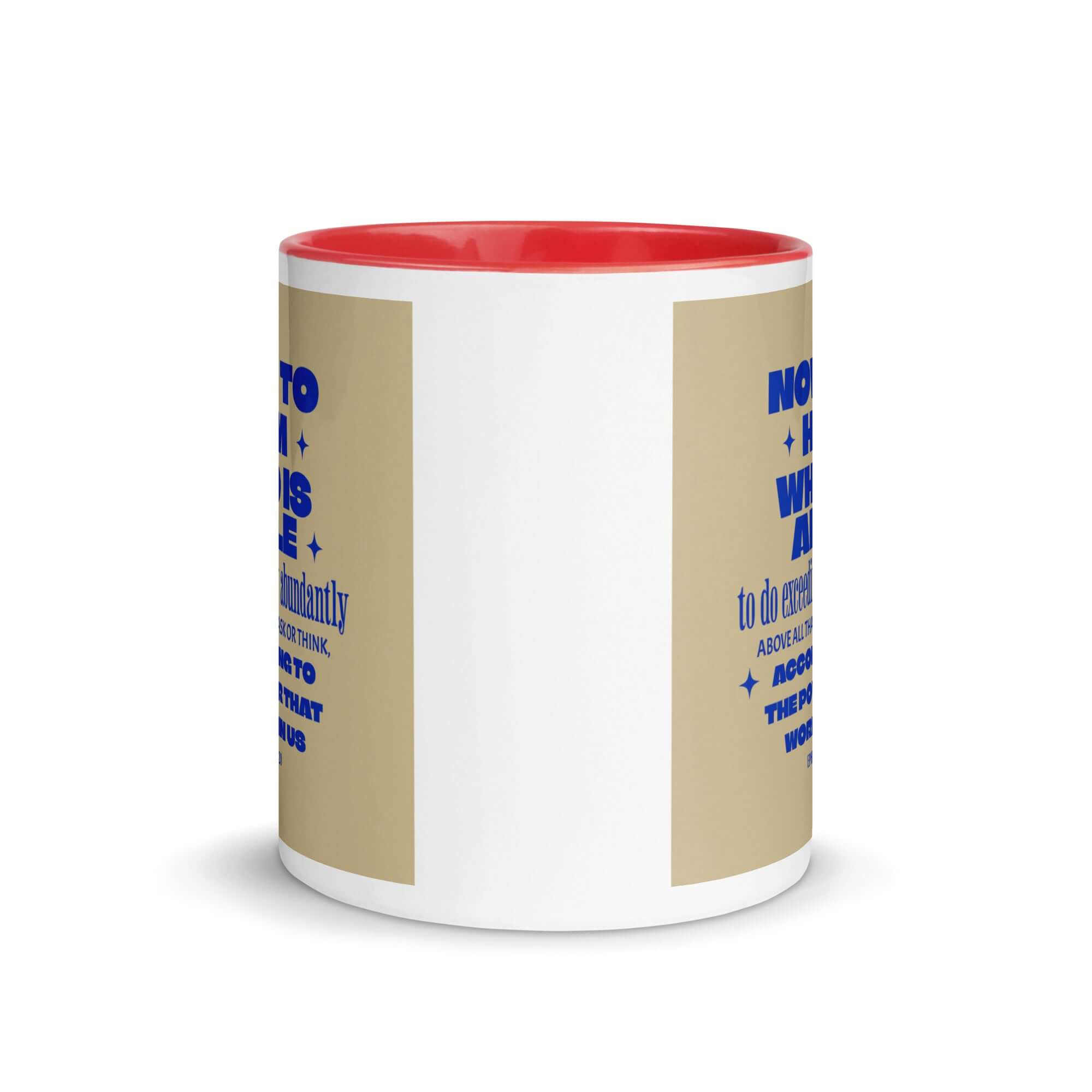 Ephesians 3:20 Bible Verse, power in us White Ceramic Mug with Color Inside