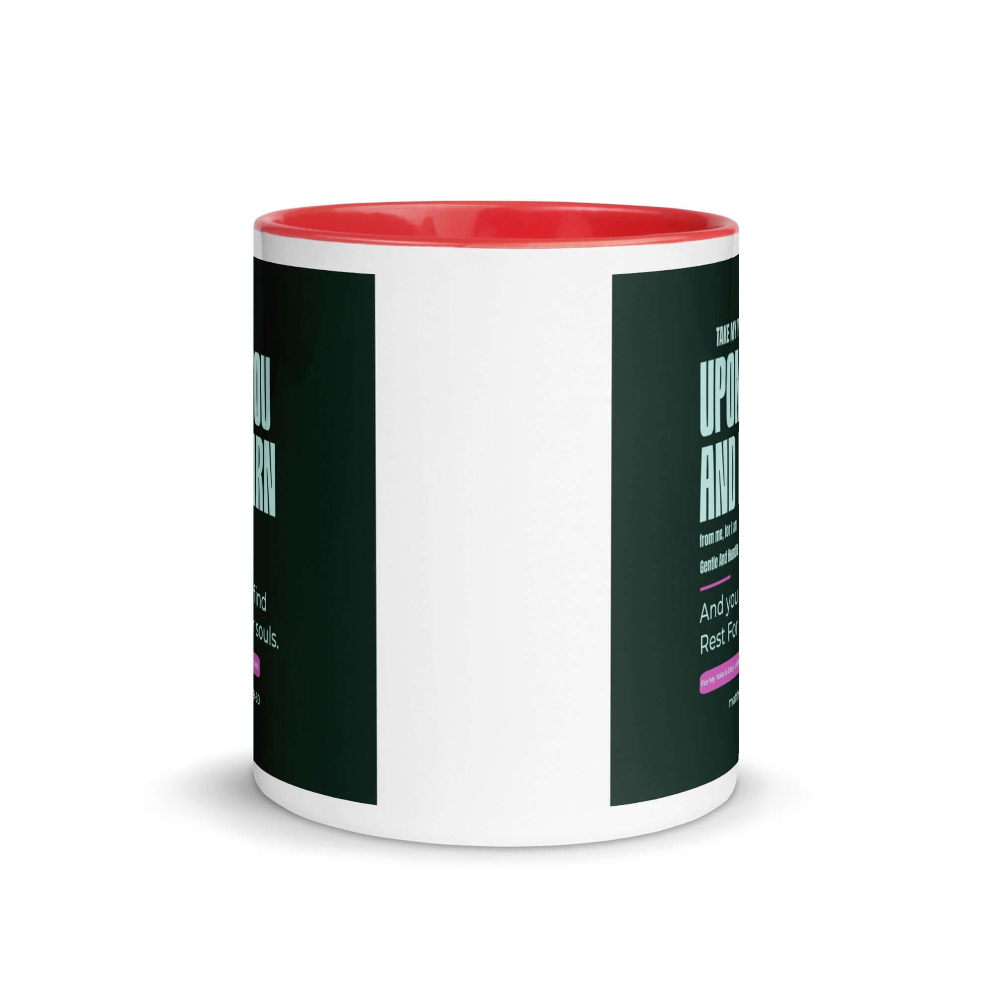 Matthew 11:29-30 Bible Verse, I am gentle White Ceramic Mug with Color Inside