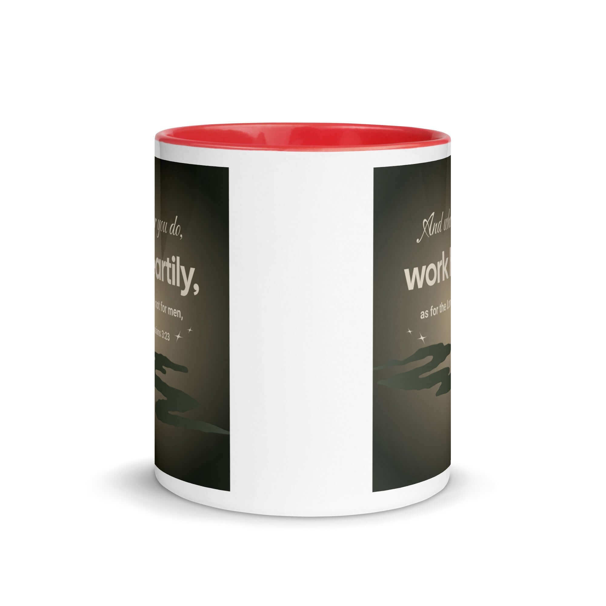 Colossians 3:23 Bible Verse, as for the Lord White Ceramic Mug with Color Inside