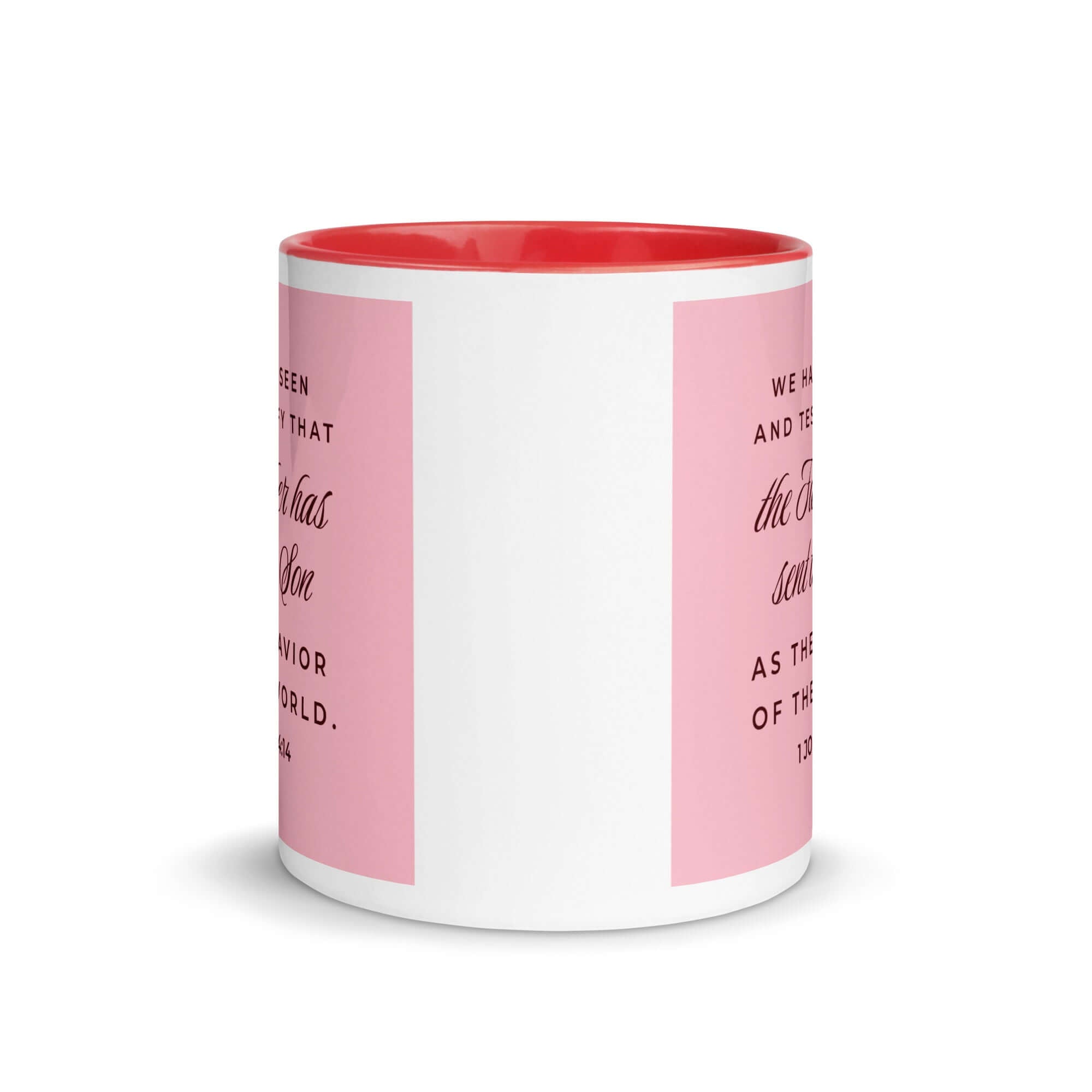 1 John 4:14 Bible Verse, We have seen White Ceramic Mug with Color Inside