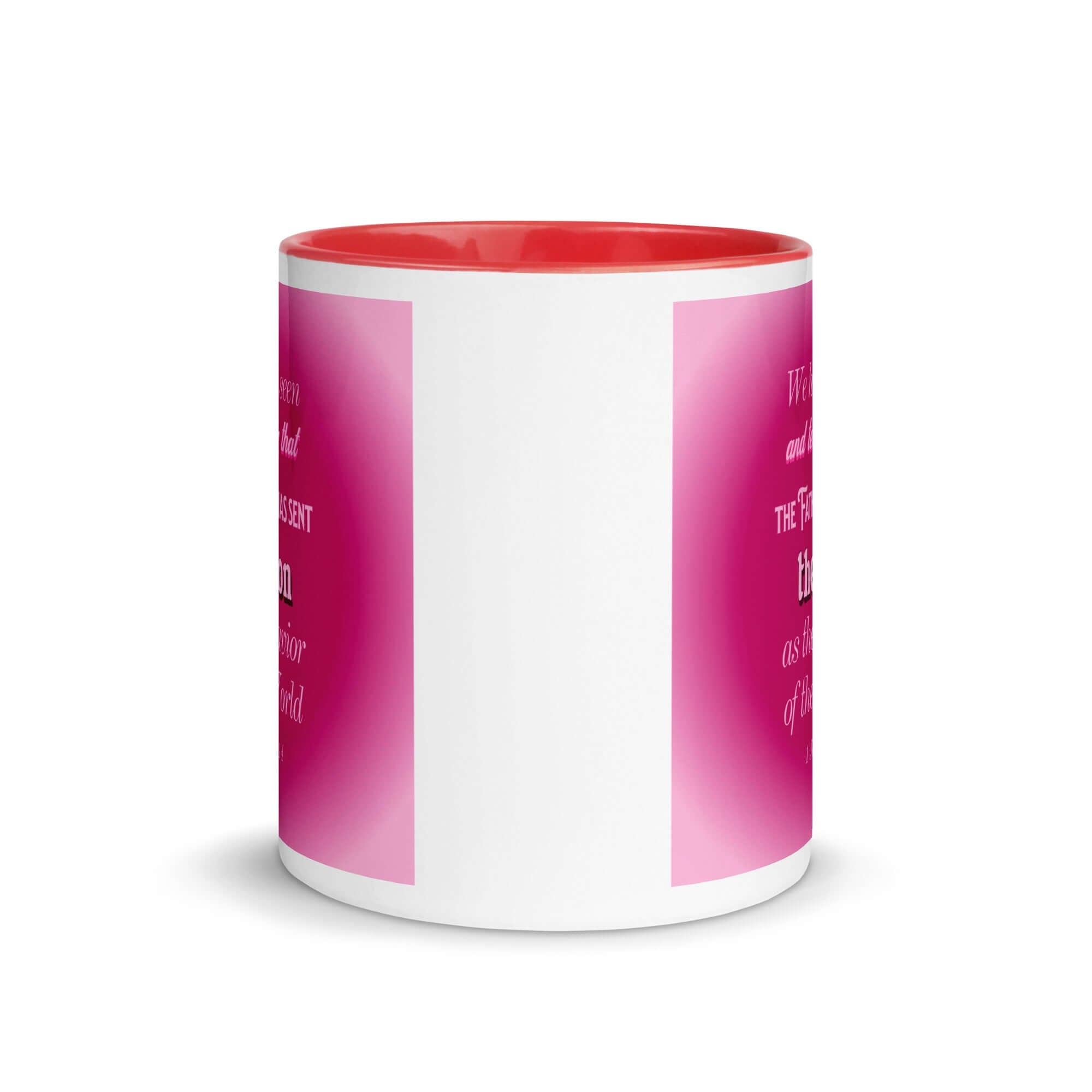 1 John 4:14 Bible Verse, that the Father White Ceramic Mug with Color Inside