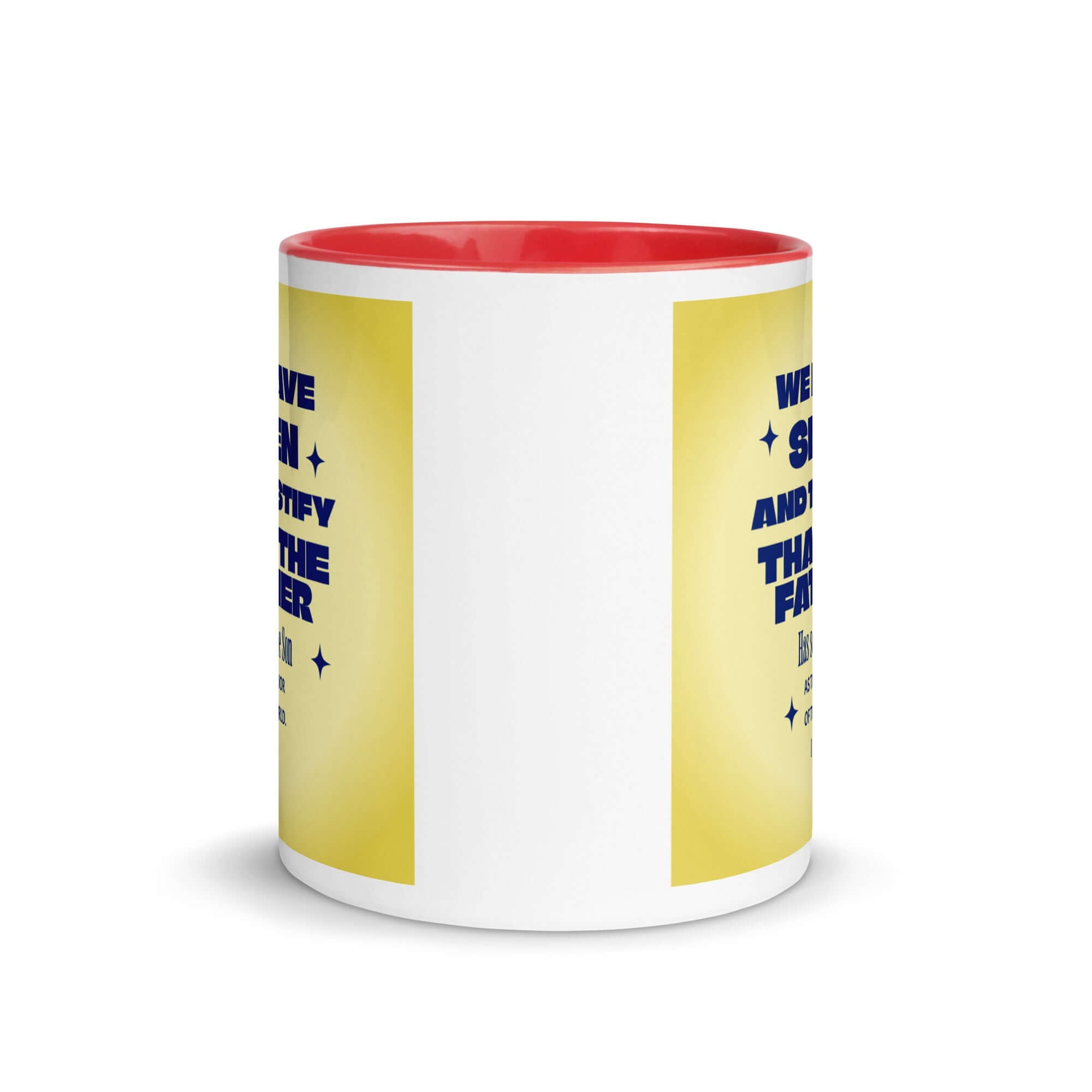 1 John 4:14 Bible Verse, Savior of the world White Ceramic Mug with Color Inside