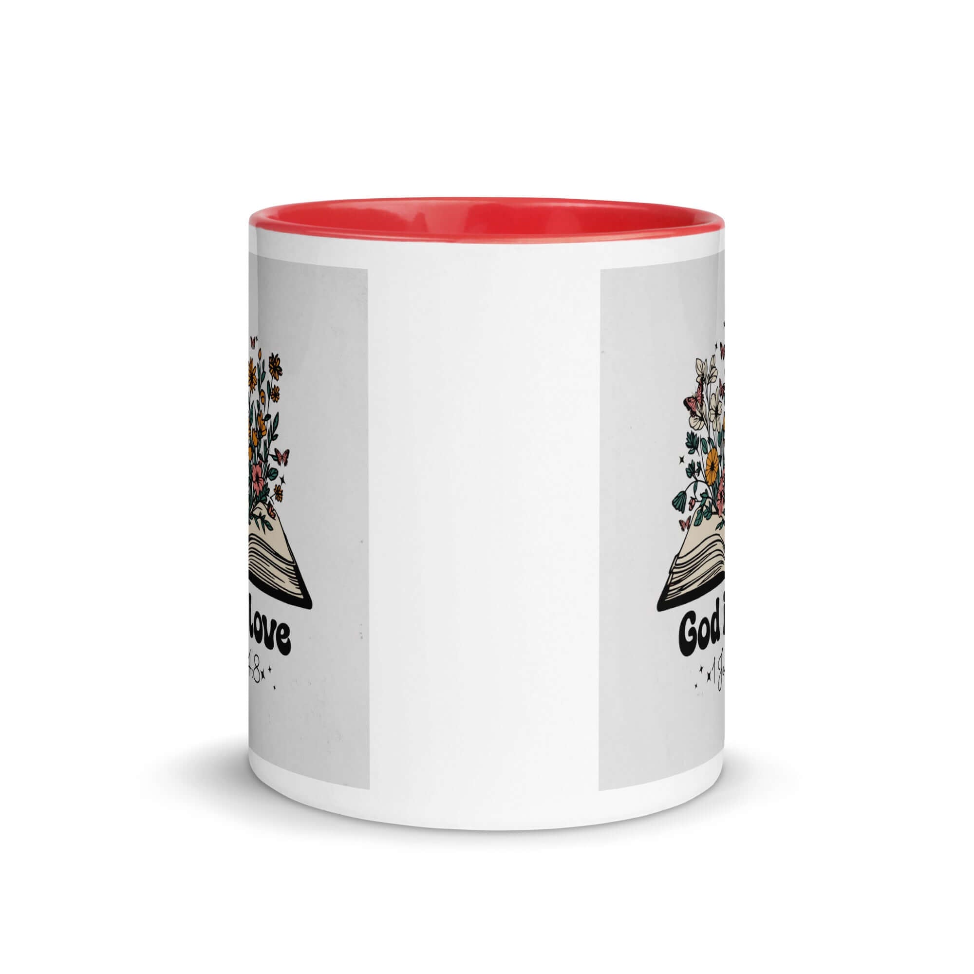 1 John 4:8 Bible Verse, God is Love White Ceramic Mug with Color Inside