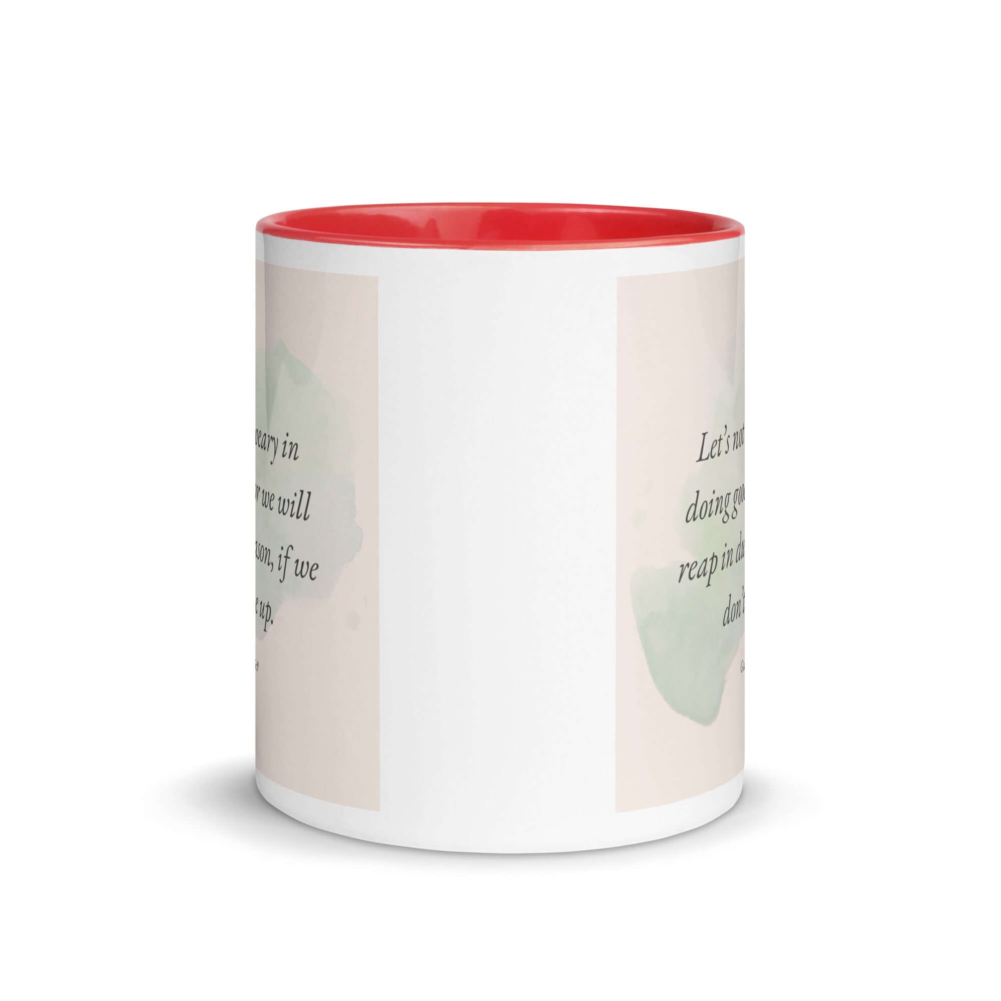 Galatians 6:9 Bible Verse, not be weary White Ceramic Mug with Color Inside