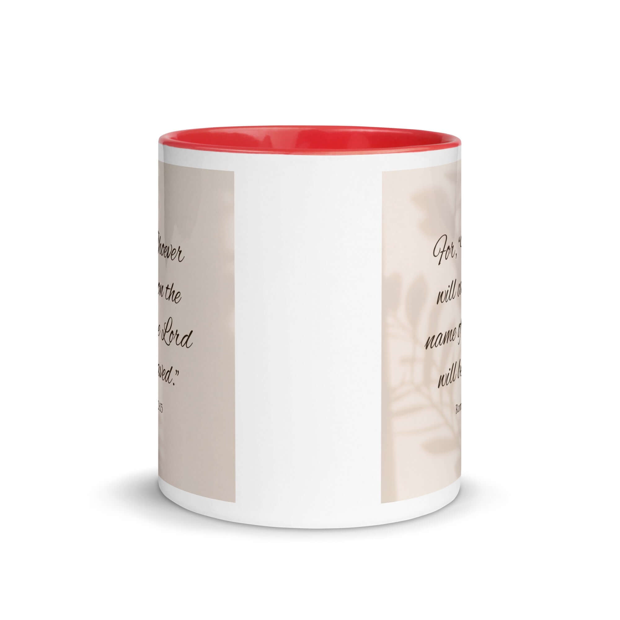 Romans 10:13 Bible Verse, Whoever White Ceramic Mug with Color Inside