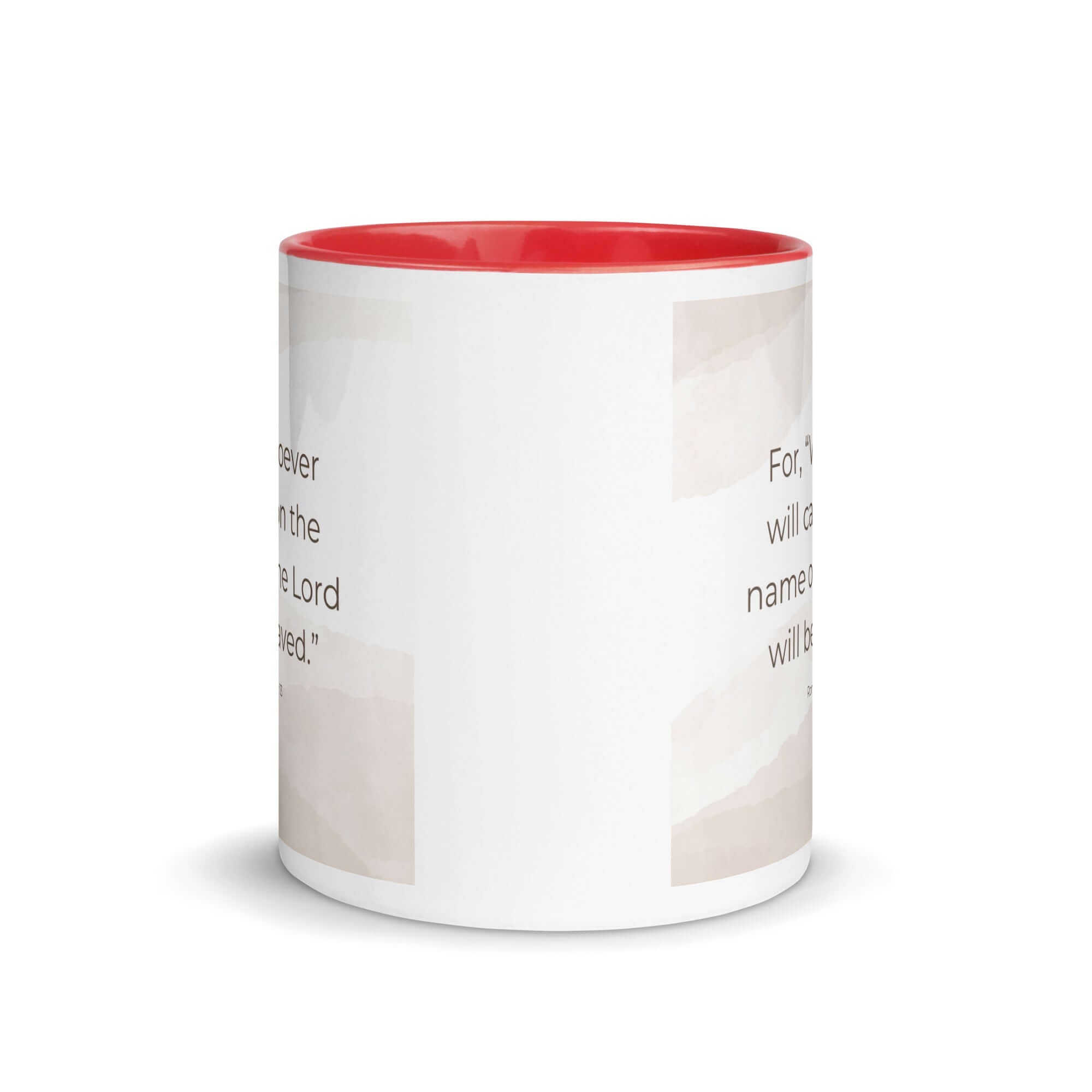 Romans 10:13 Bible Verse, the name White Ceramic Mug with Color Inside