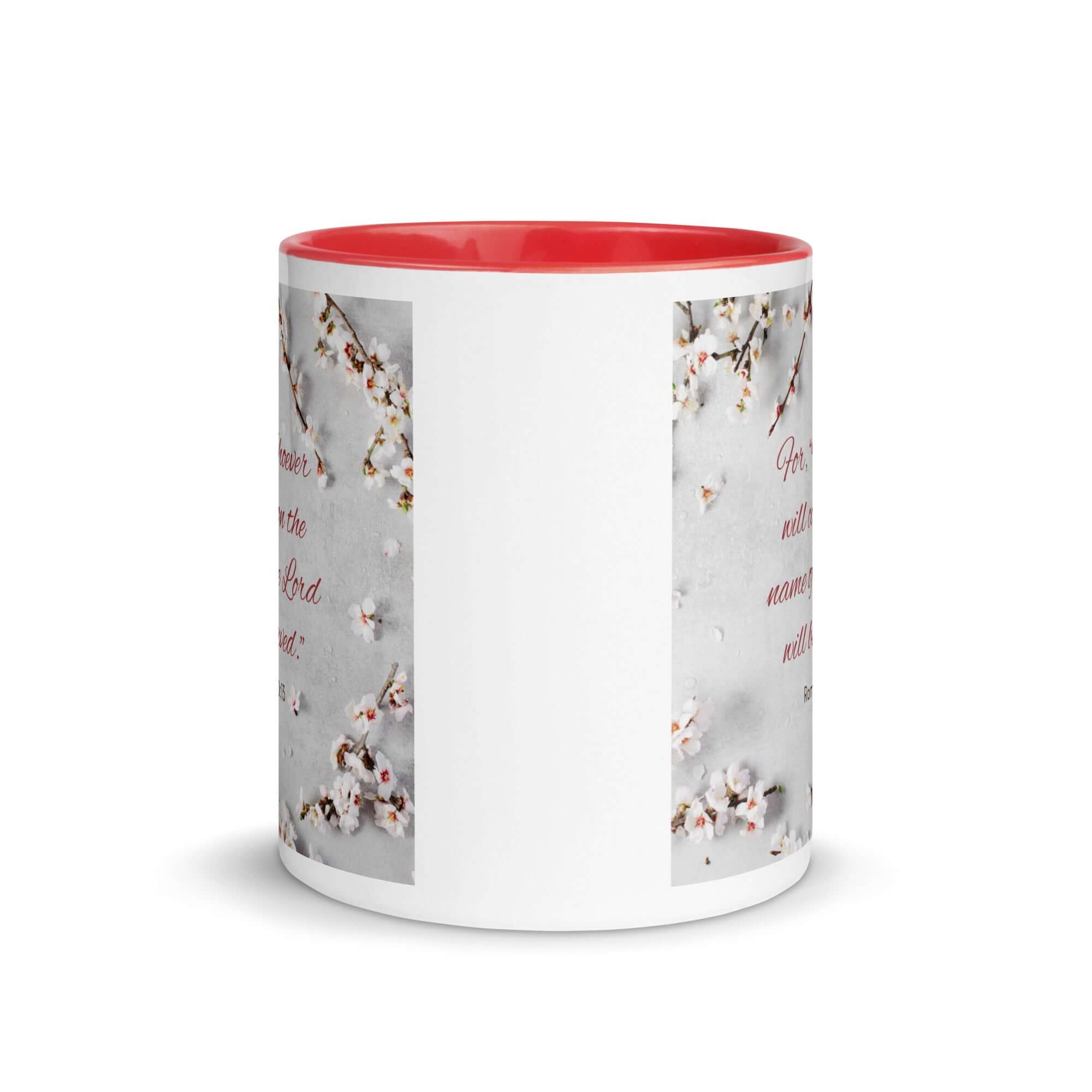 Romans 10:13 Bible Verse, the Lord White Ceramic Mug with Color Inside