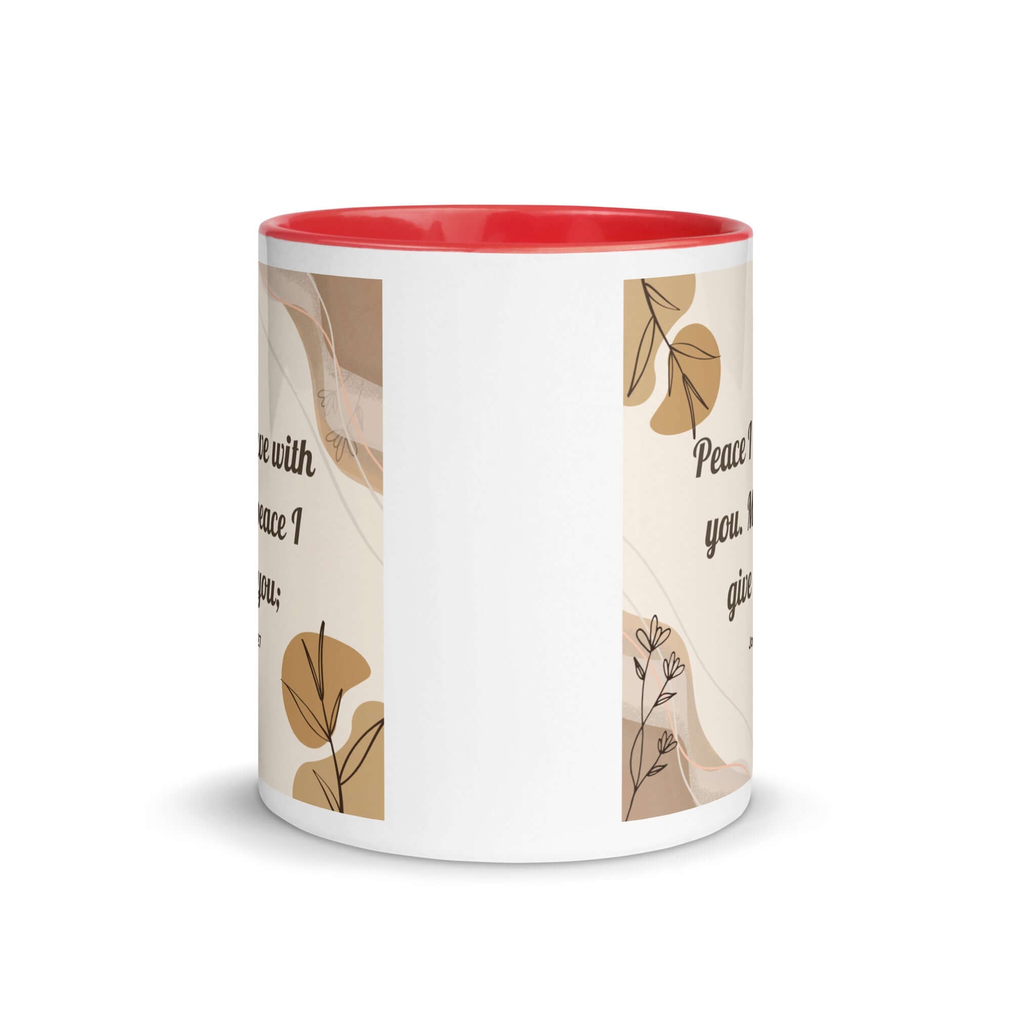 John 14:27 Bible Verse, Peace I White Ceramic Mug with Color Inside