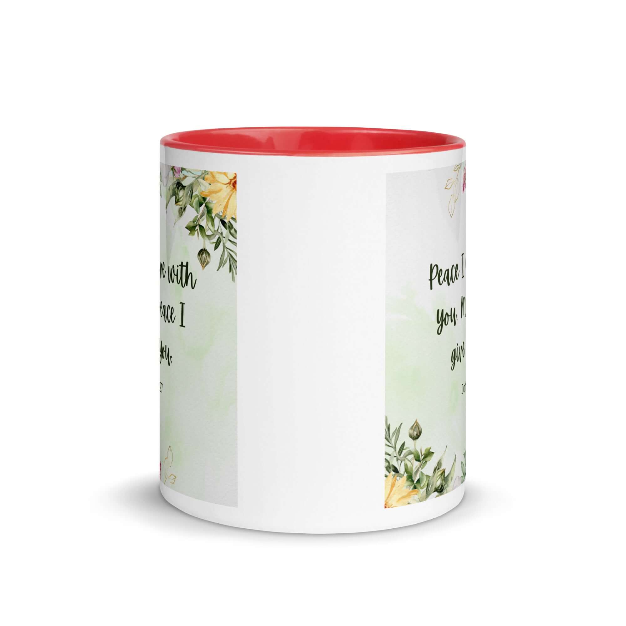 John 14:27 Bible Verse, My peace White Ceramic Mug with Color Inside