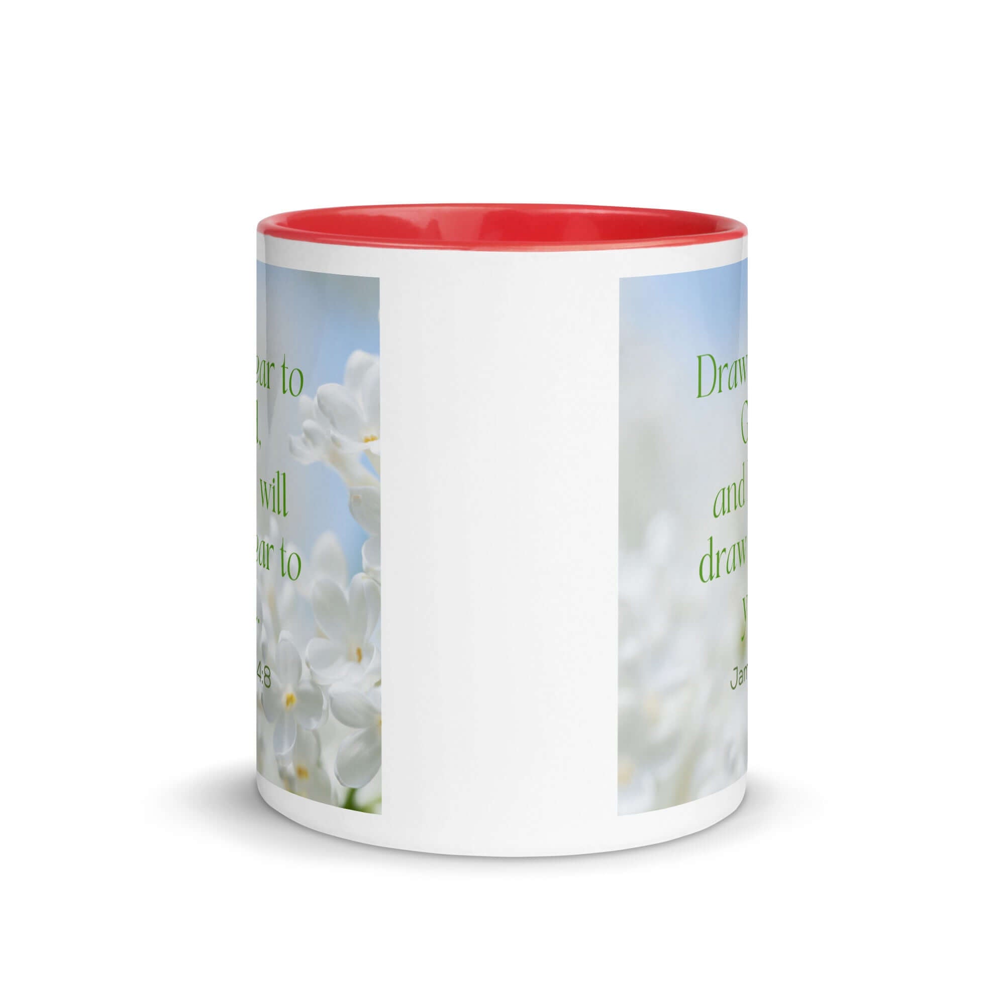 James 4:8 Bible Verse, Draw near White Ceramic Mug with Color Inside