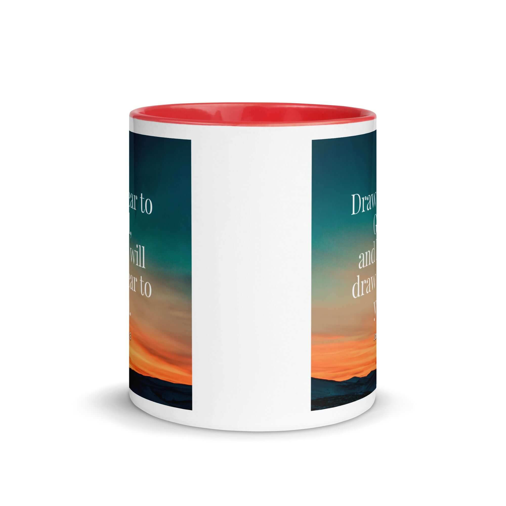 James 4:8 Bible Verse, near to God White Ceramic Mug with Color Inside