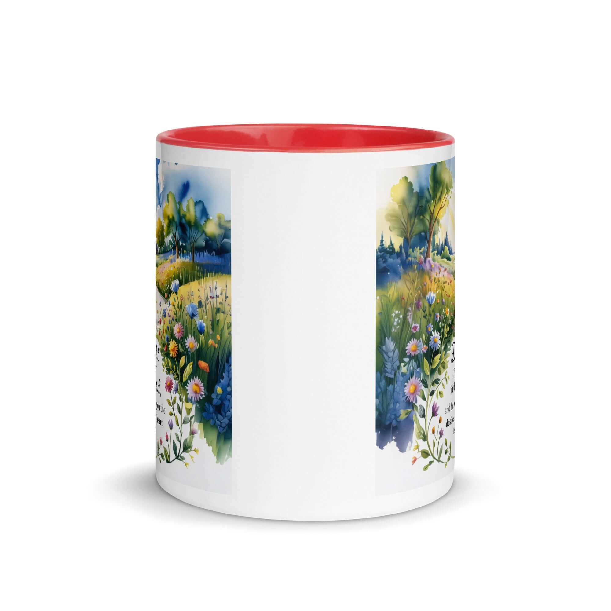 Psalm 37:4 Bible Verse, desires White Ceramic Mug with Color Inside