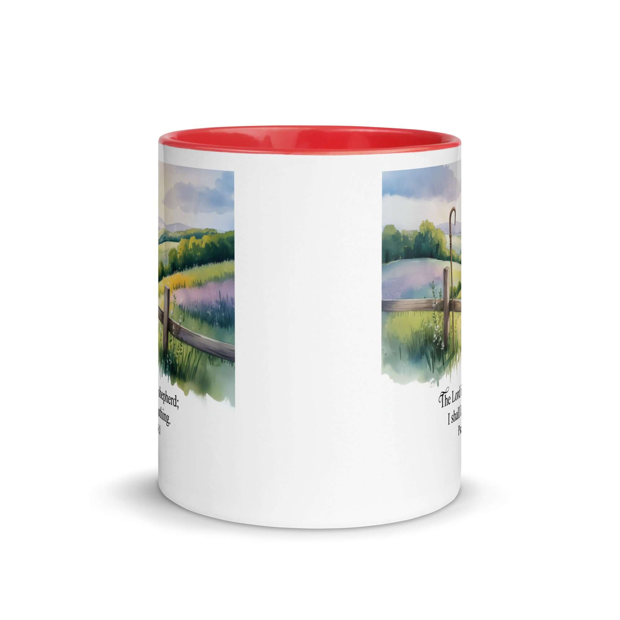 Psalm 23:1 Bible Verse, Lack White Ceramic Mug with Color Inside