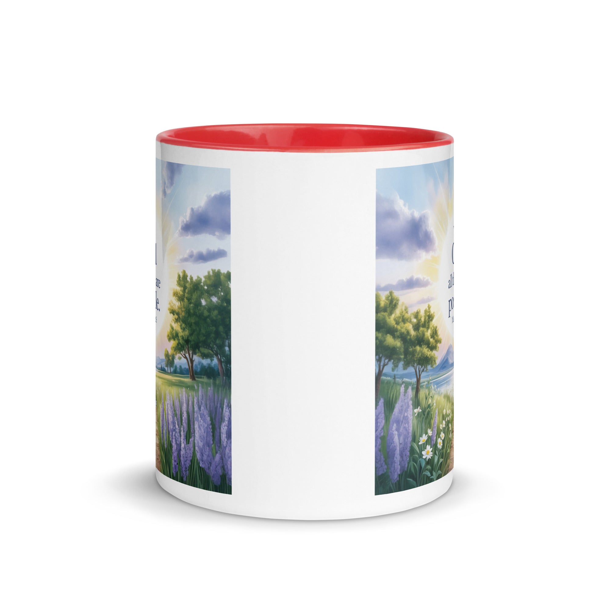 Matthew 19:26 Bible Verse Looking at White Ceramic Mug with Color Inside