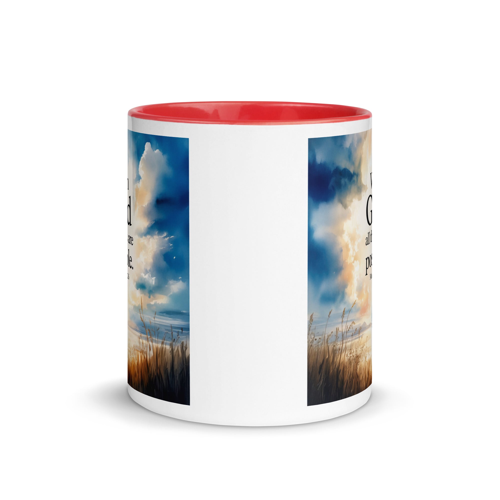 Matthew 19:26 Bible Verse Jesus White Ceramic Mug with Color Inside