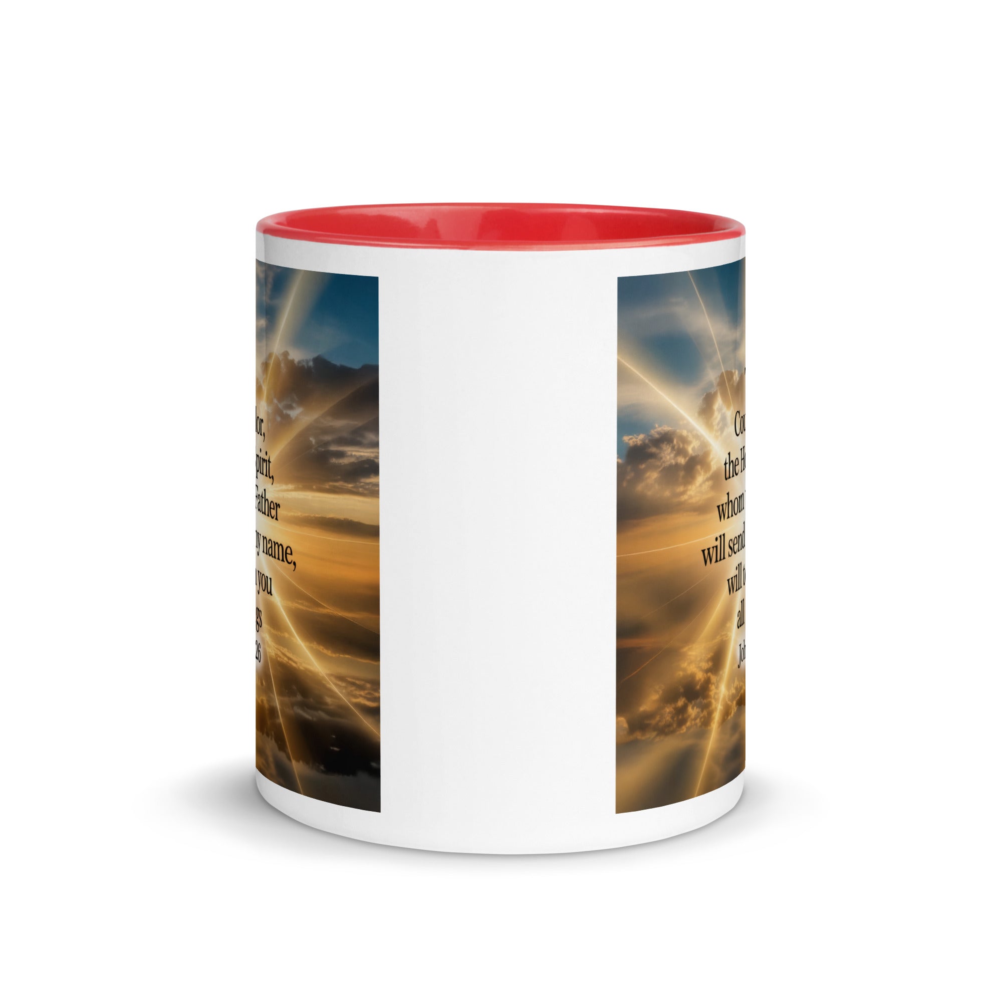 John 14:26 Bible Verse will send White Ceramic Mug with Color Inside