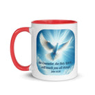 John 14:26 Bible Verse, Holy Spirit Dove White Ceramic Mug with Color Inside