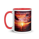 Psalm 107:1 Bible Verse, Give Thanks to the Lord White Ceramic Mug with Color Inside